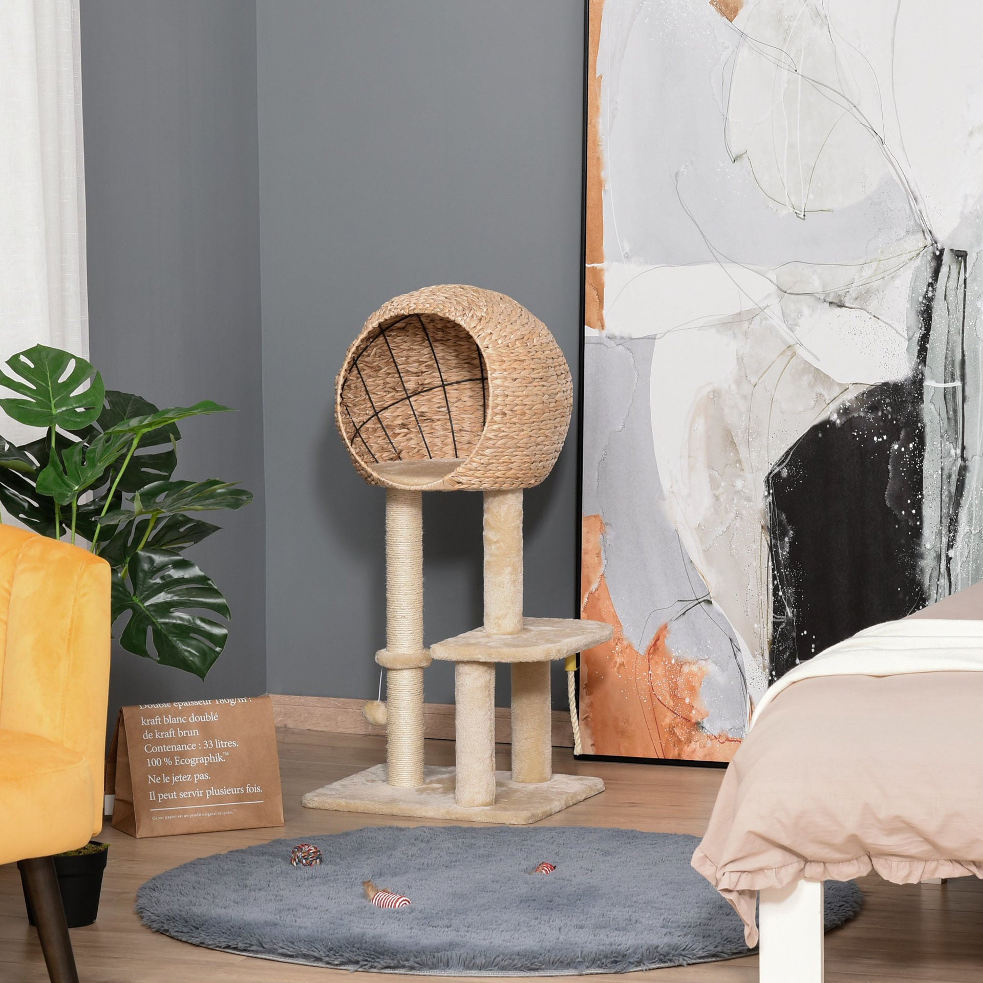 Nancy's Cable Bay Griffoir Meubles pour chats avec grotte pour chat Jouet balle Peluche douce en sisal