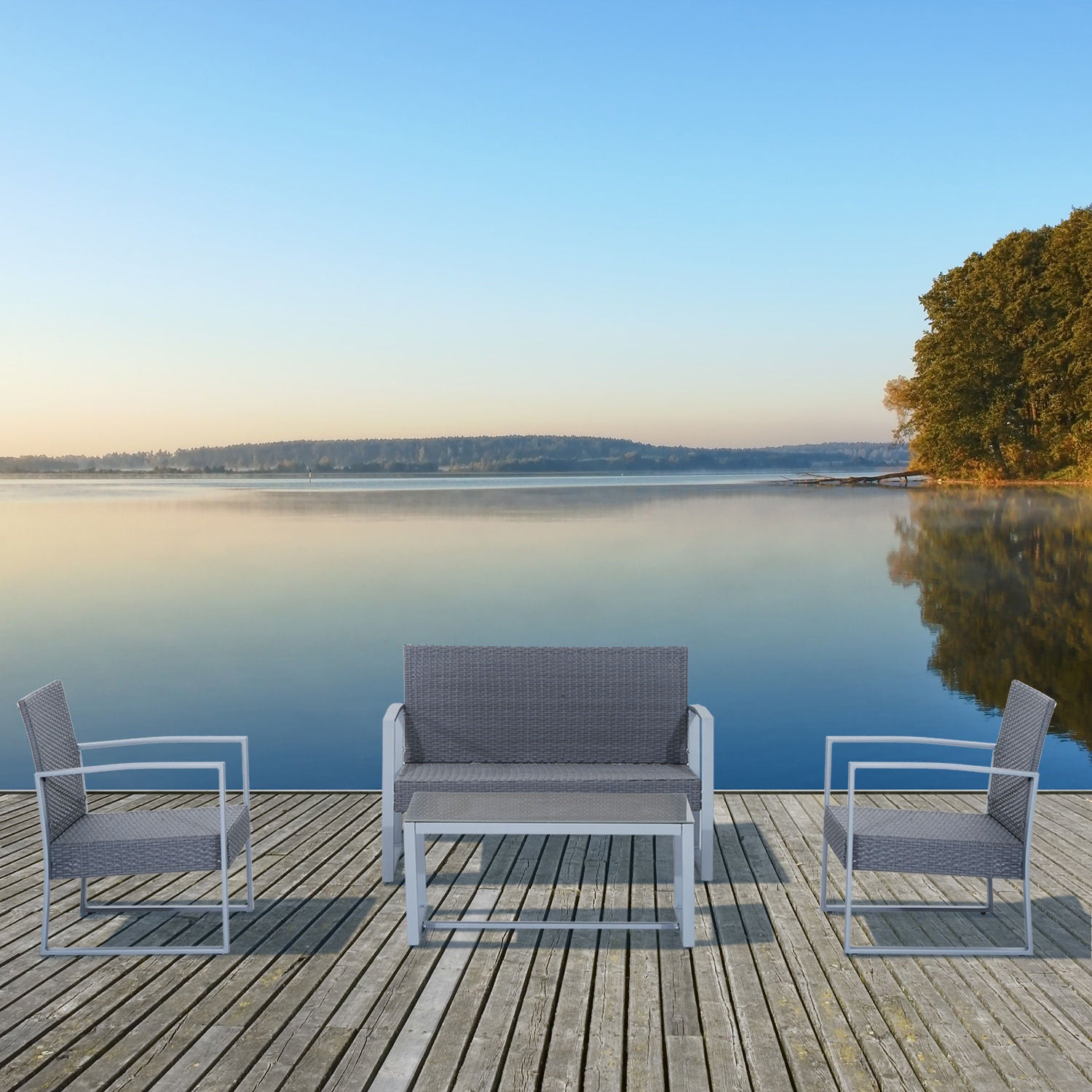 Nancy's Camber 4-delig. Tuinmeubelset - Grijs - Metaal, Pe Rotan, Polyester - cm x 44,09 cm x 29,92 cm