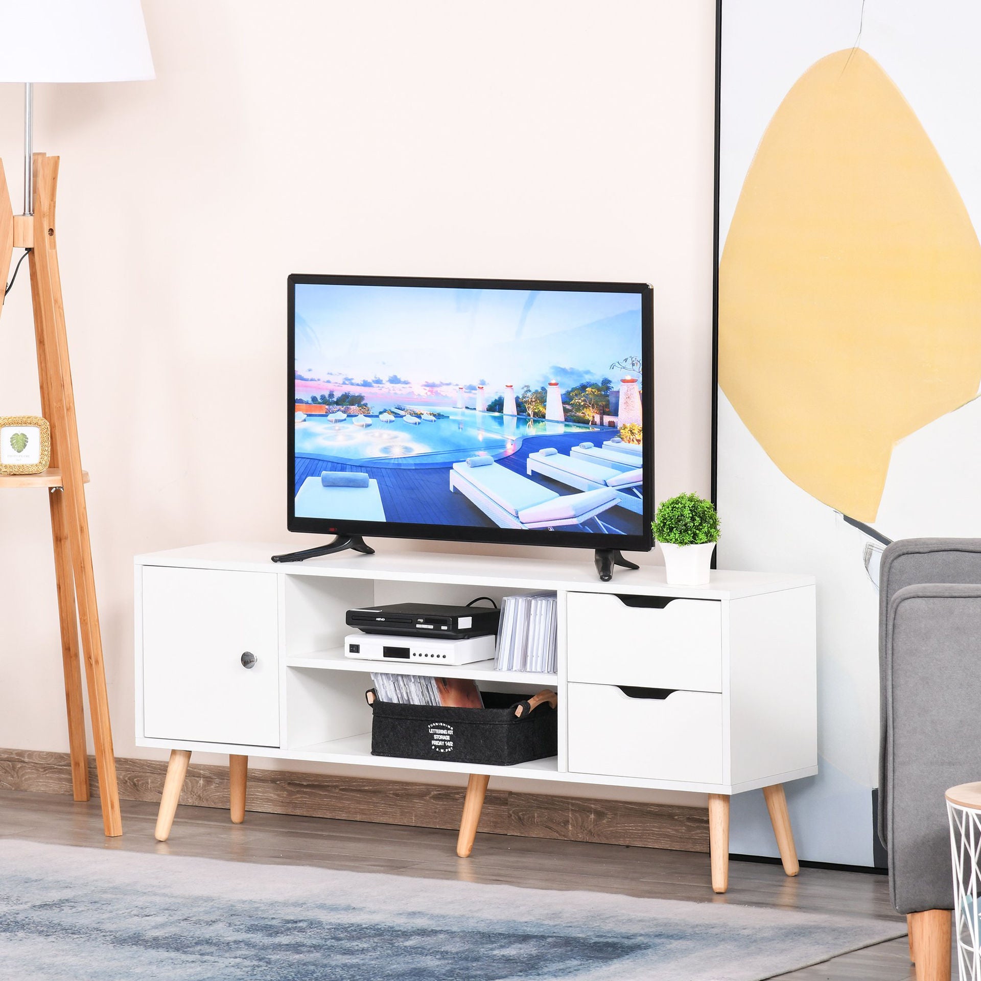 Nancy's Chub Cut Low Board TV kast met 2 lades - Wit - Spaanplaat, Pinewood - 47,24 cm x 11,02 cm x 17,32 cm