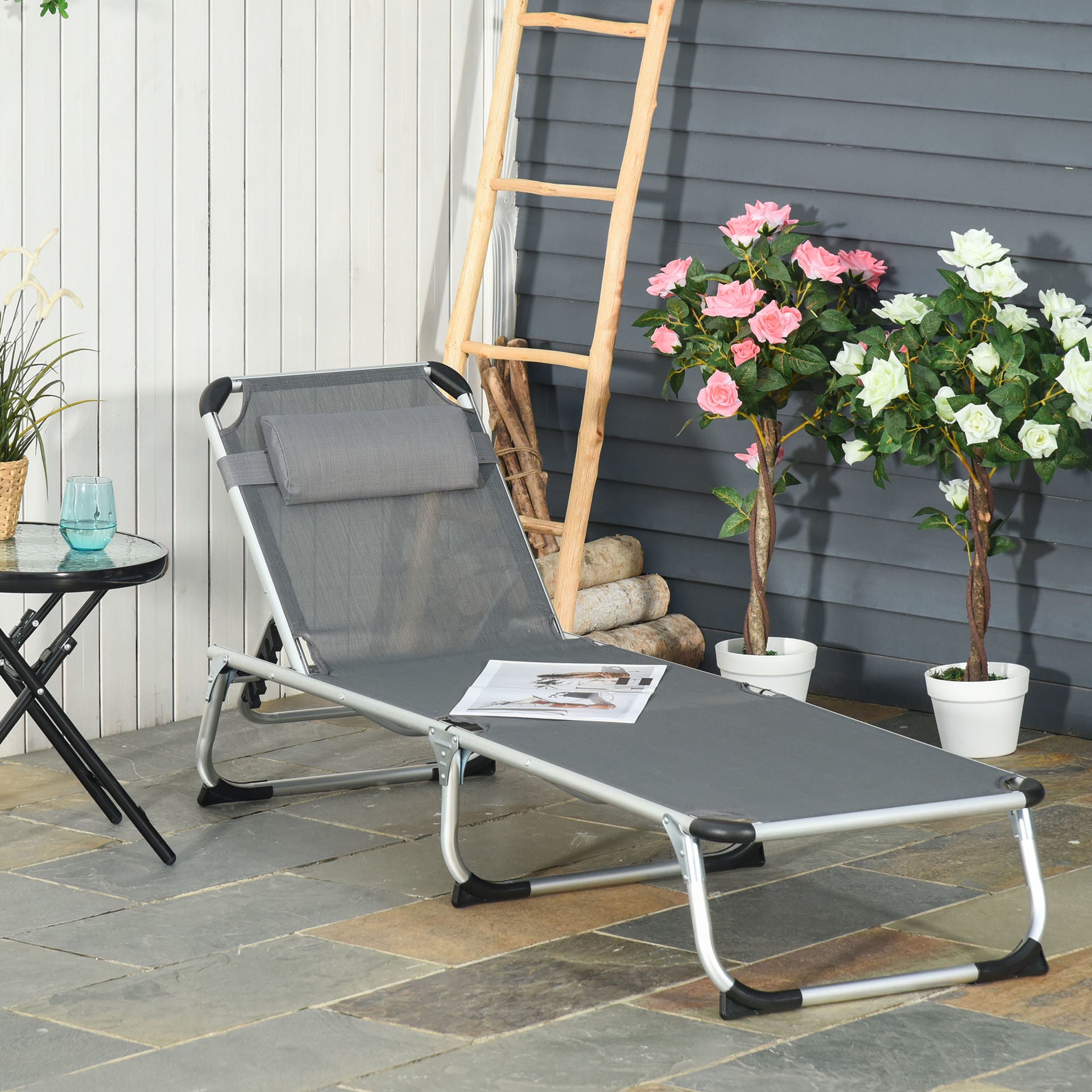 Nancy's Devil Head Garden Ligbed - Loungebed- Ligstoel - Grijs - Aluminium, Texteline - 66,92 cm x 23,62 cm x 7,67 cm