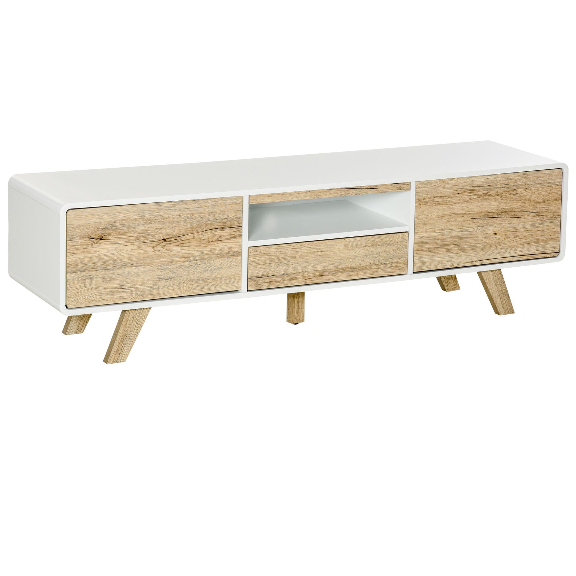 Nancy's Grassy Bay TV kast Lowboard - Wit, Naturel - Gefabriceerd Hout - cm x 62,99 cm x 17,71 cm