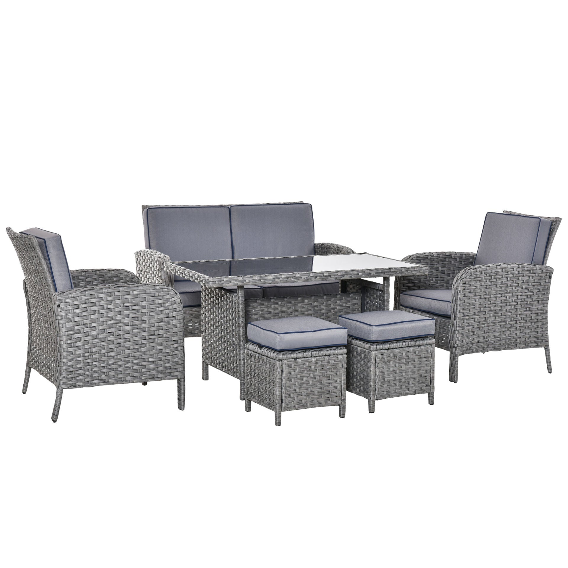 Nancy's Long Bay Polyrattan Garden Dining Set - Grijs - Metaal, Pe Rotan, Polyester - 48,81 cm x 27,55 cm x 34,64 cm