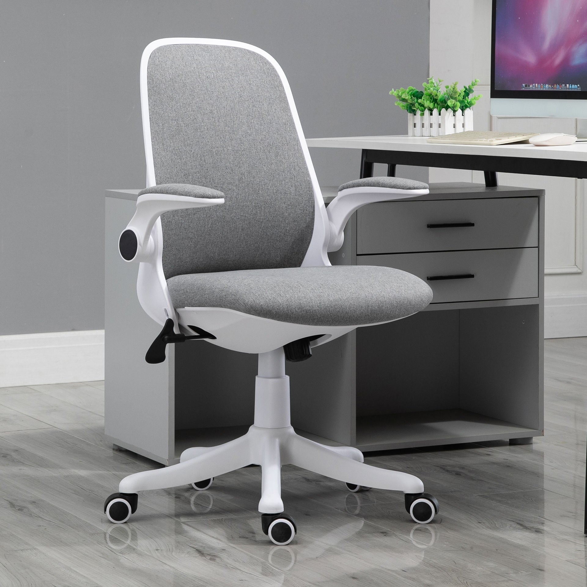 Nancy's Mount Hill Bureaustoel - Grijs, Wit - Schuim, Pvc, Nylon - 24,6 cm x 23,62 cm x 38,58 cm