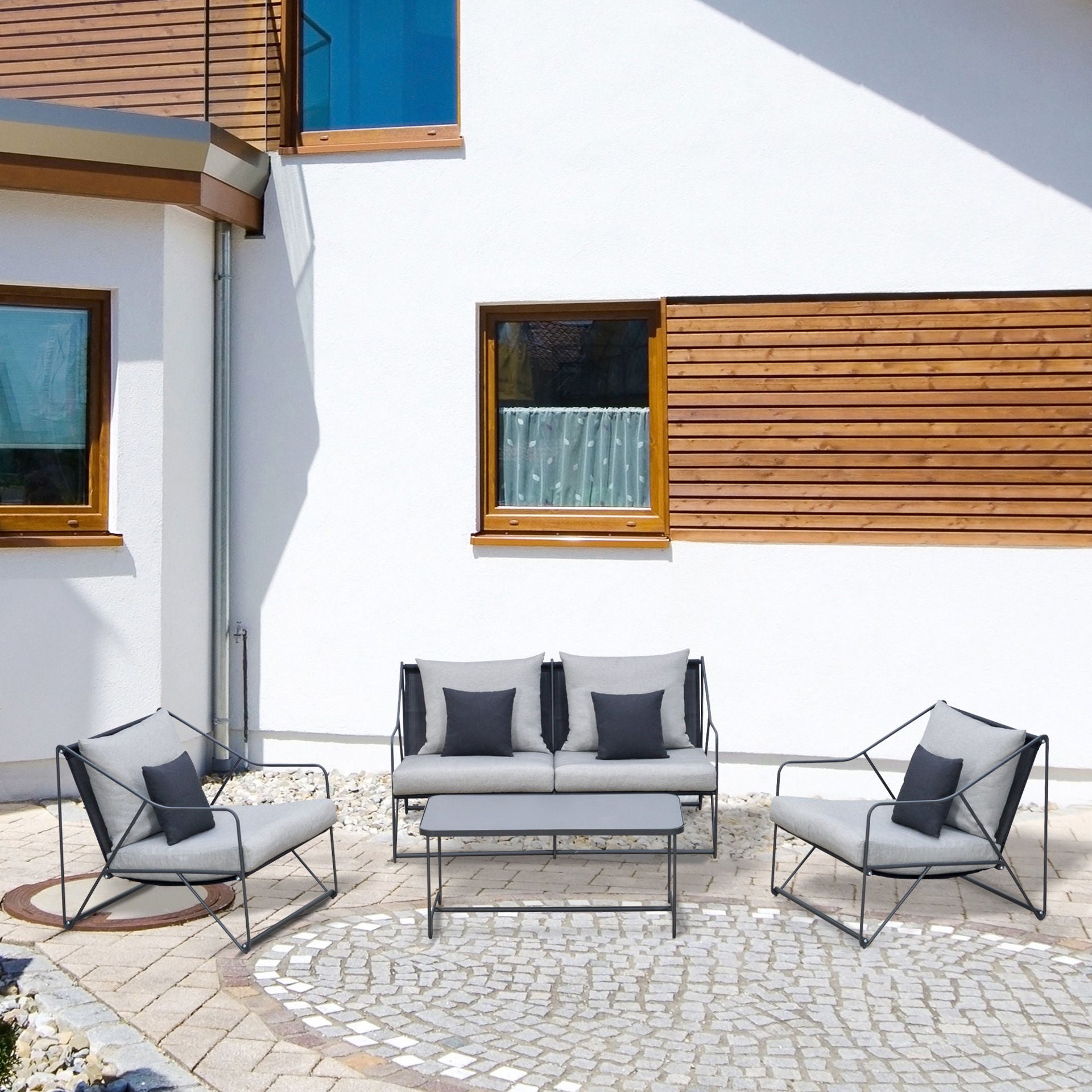 Nancy's Pear Rock 4-delige Tuinset Ligstoel - Grijs, Zwart - Metaal, Polyester, Schuim - cm x 55,11 cm x 29,13 cm