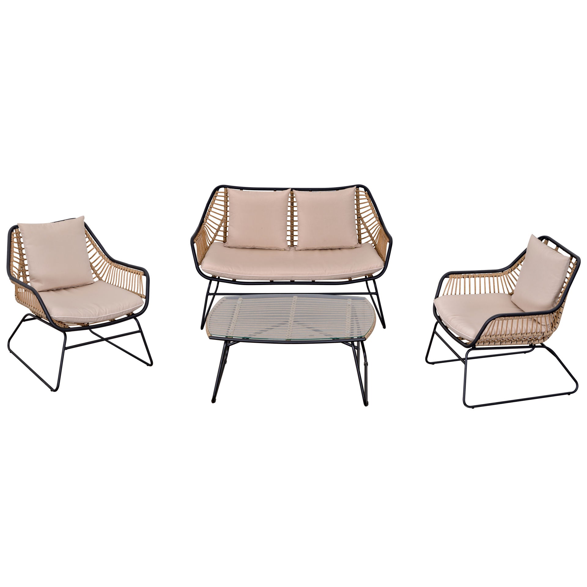 Nancy's Tern Rock 4-delige Rotan Bank - Kaki, Beige - Staal, Pe Rotan, Polyester - cm x 46,45 cm x 29,13 cm