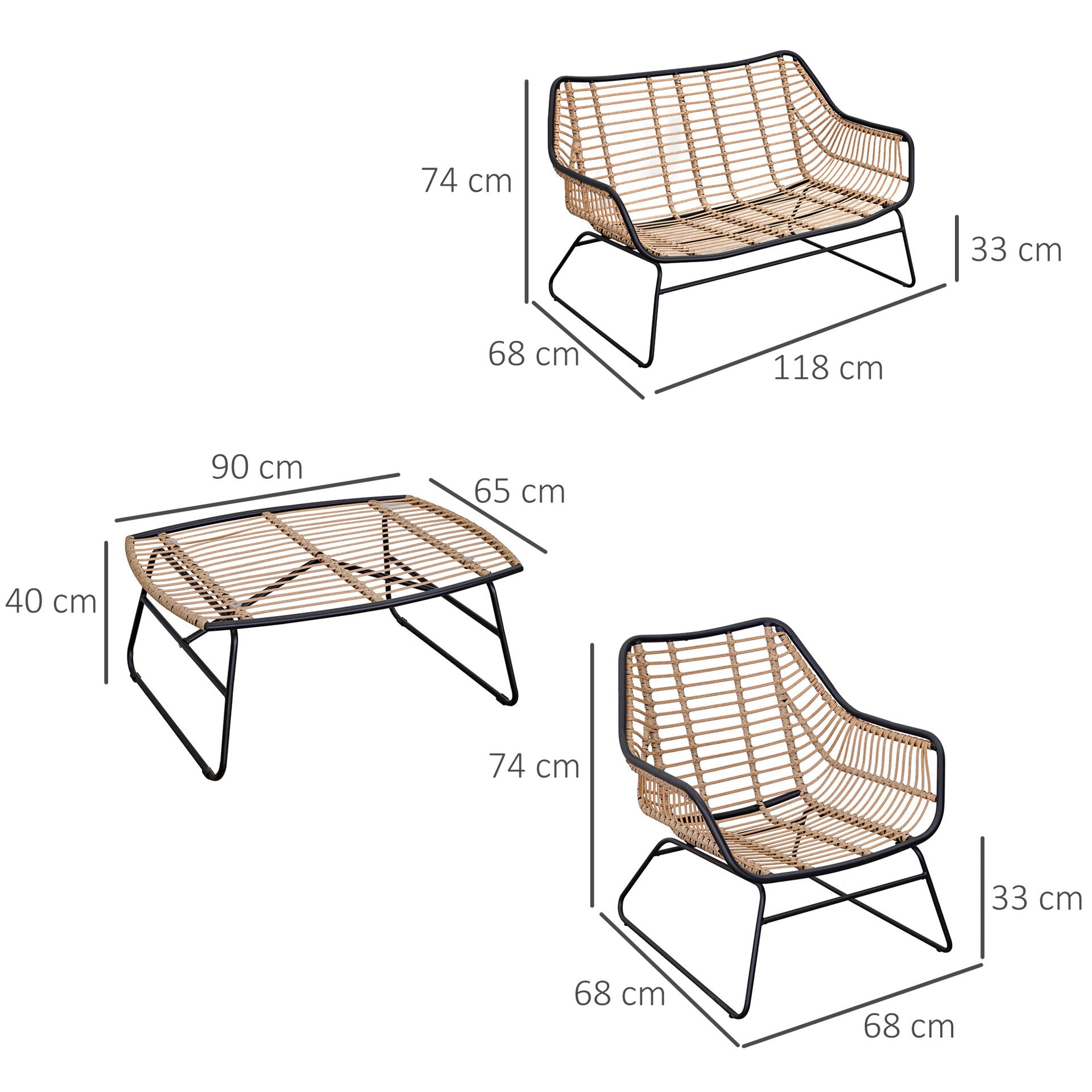 Nancy's Tern Rock 4-delige Rotan Bank - Kaki, Beige - Staal, Pe Rotan, Polyester - cm x 46,45 cm x 29,13 cm