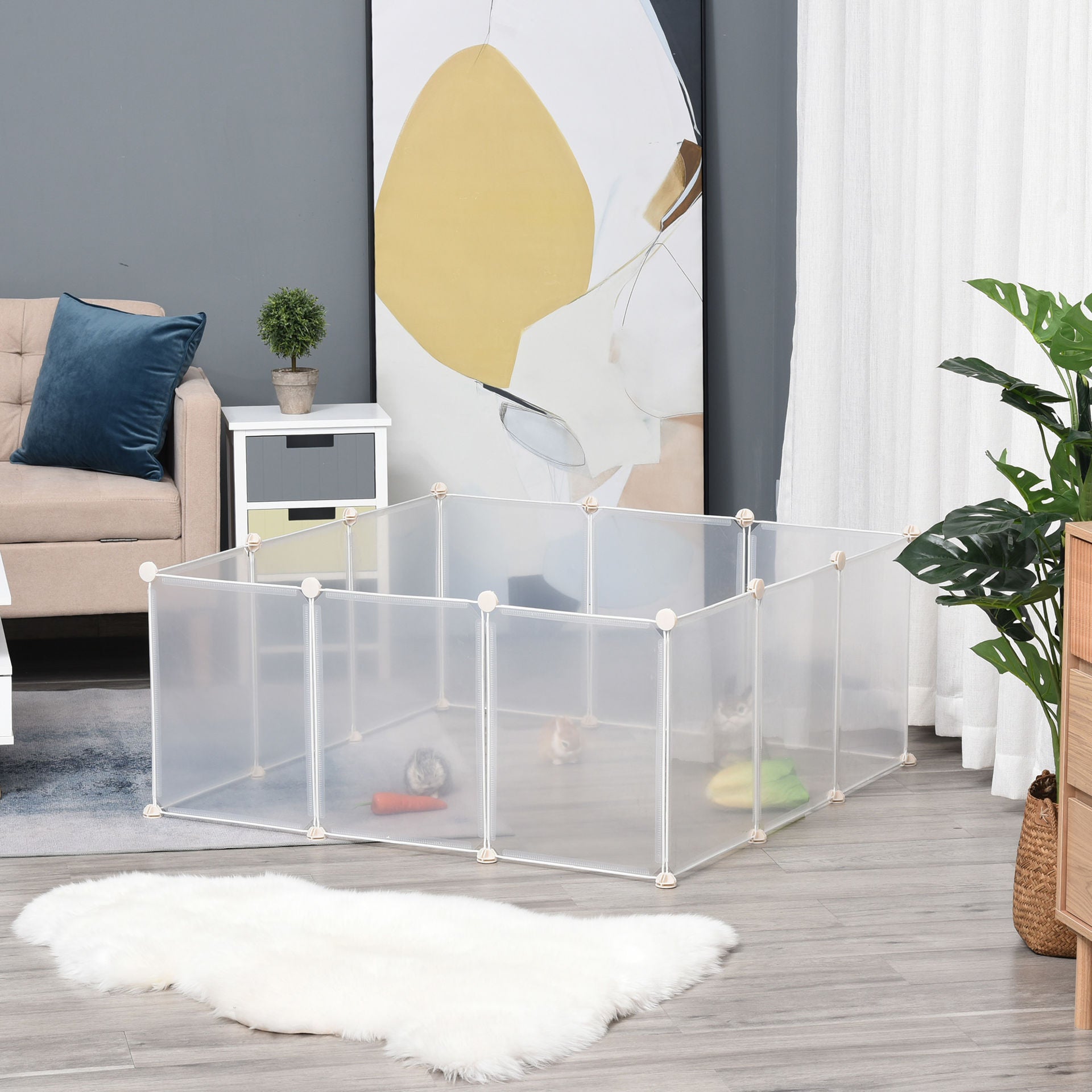 Nancy's Agawa DIY cage en liberté Barrière de clôture Petits animaux Cage d'intérieur en liberté, 12 panneaux Métal blanc