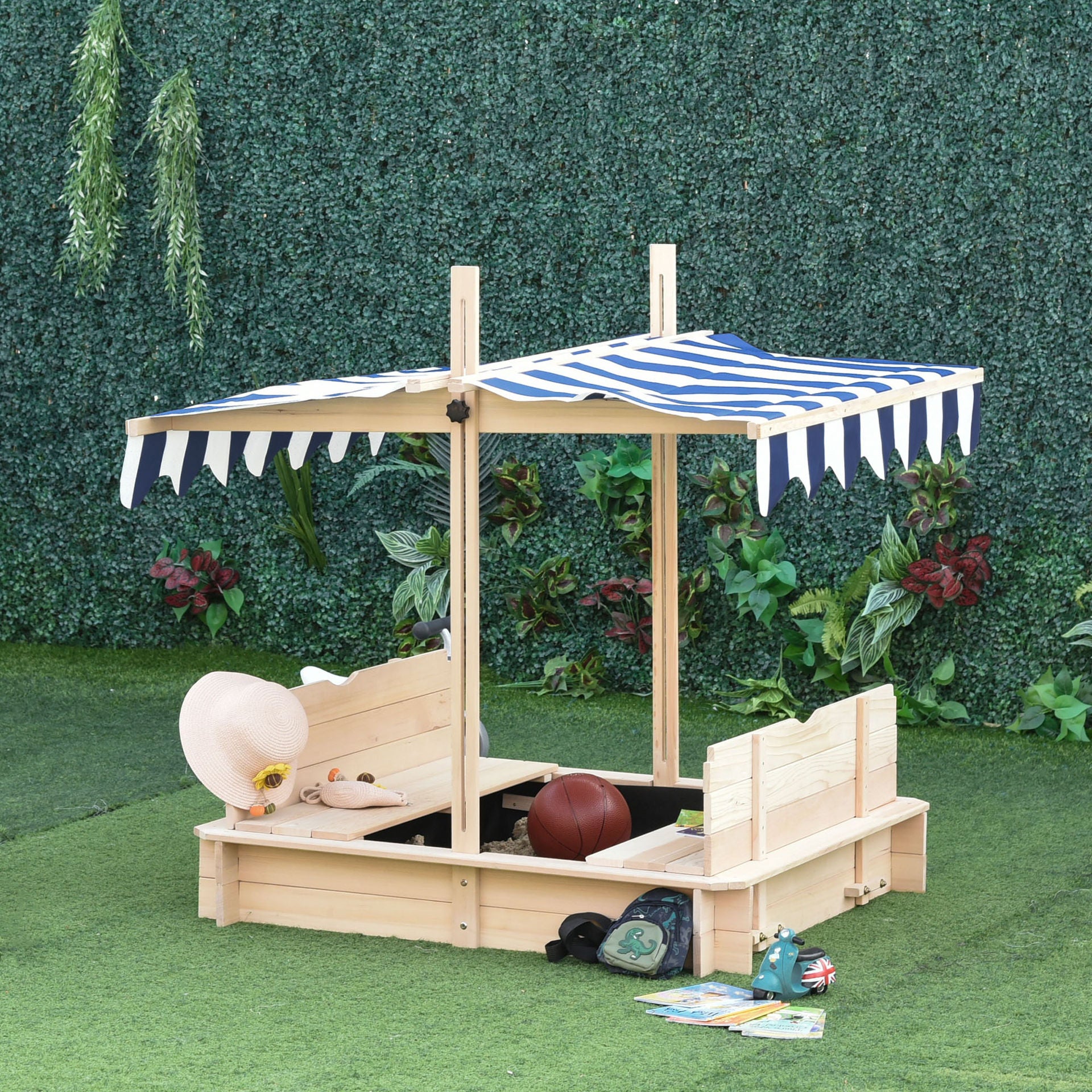Nancy's Albemarle Sandbox with Removable Roof - Wooden Sandbox - Children's Sandbox - Pine Wood - ± 105 x 105 x 120 cm