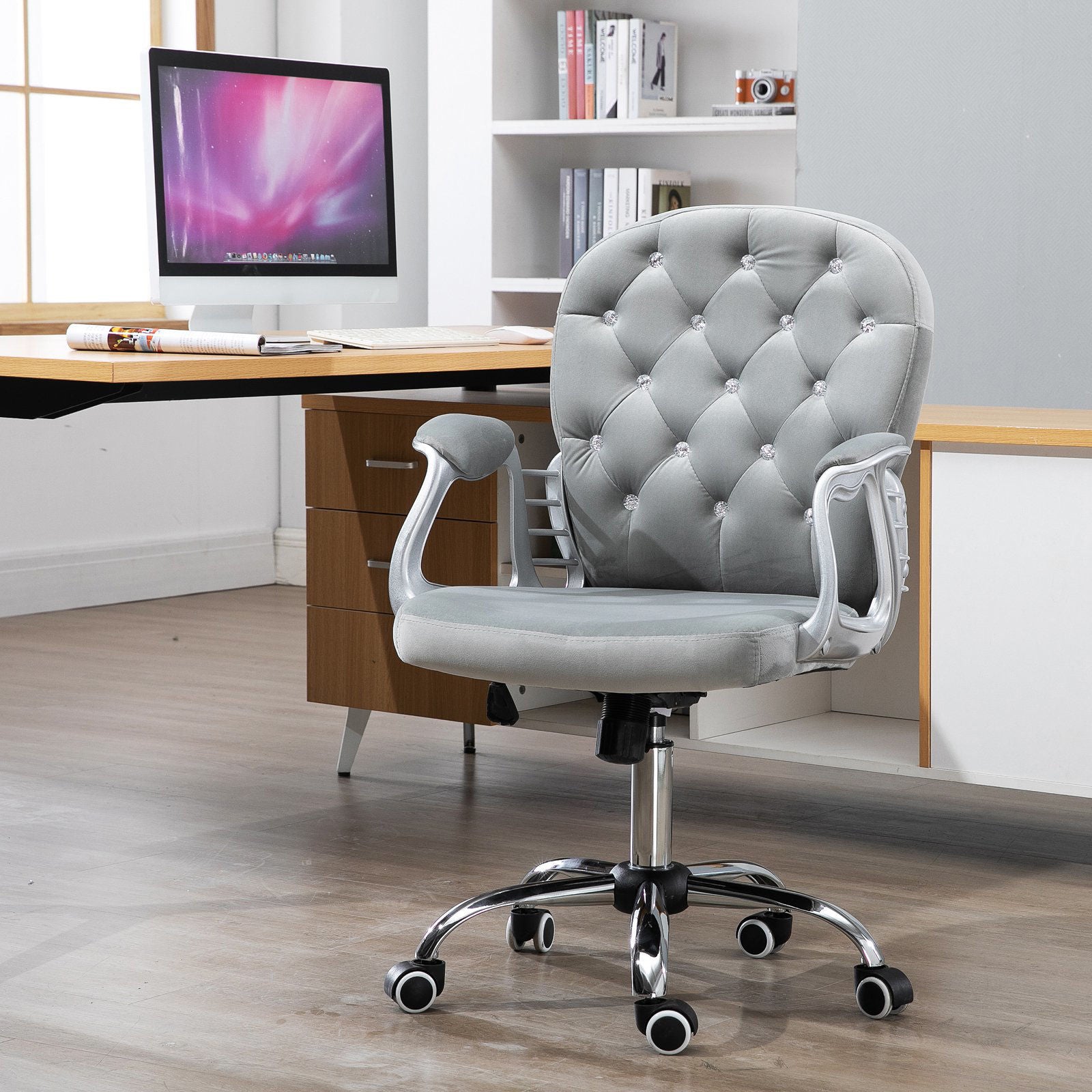 Nancy's Alice Lake Office Chair - Ergonomic - Height Adjustable - Grey - Velvet