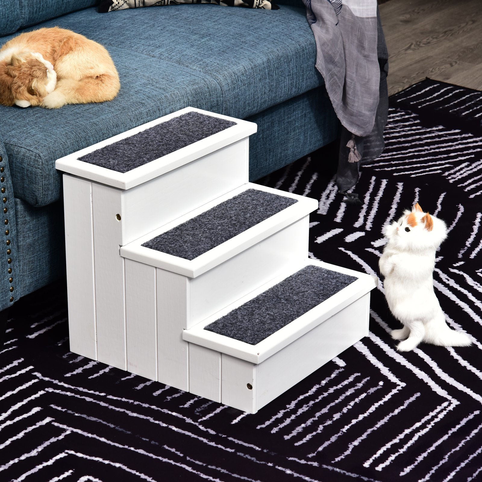 Nancy's Allandale Dog Stairs - Wit - Dennenhout, Needlefelt - 15,94 cm x 17,51 cm x 14,96 cm