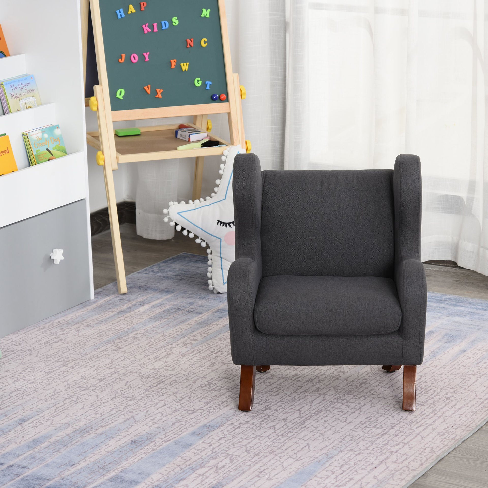 Nancy's Alvinston Kinderstoel - Grijs - Linnen, Schuim, Rubber hout - 17,91 cm x 16,92 cm x 22,04 cm