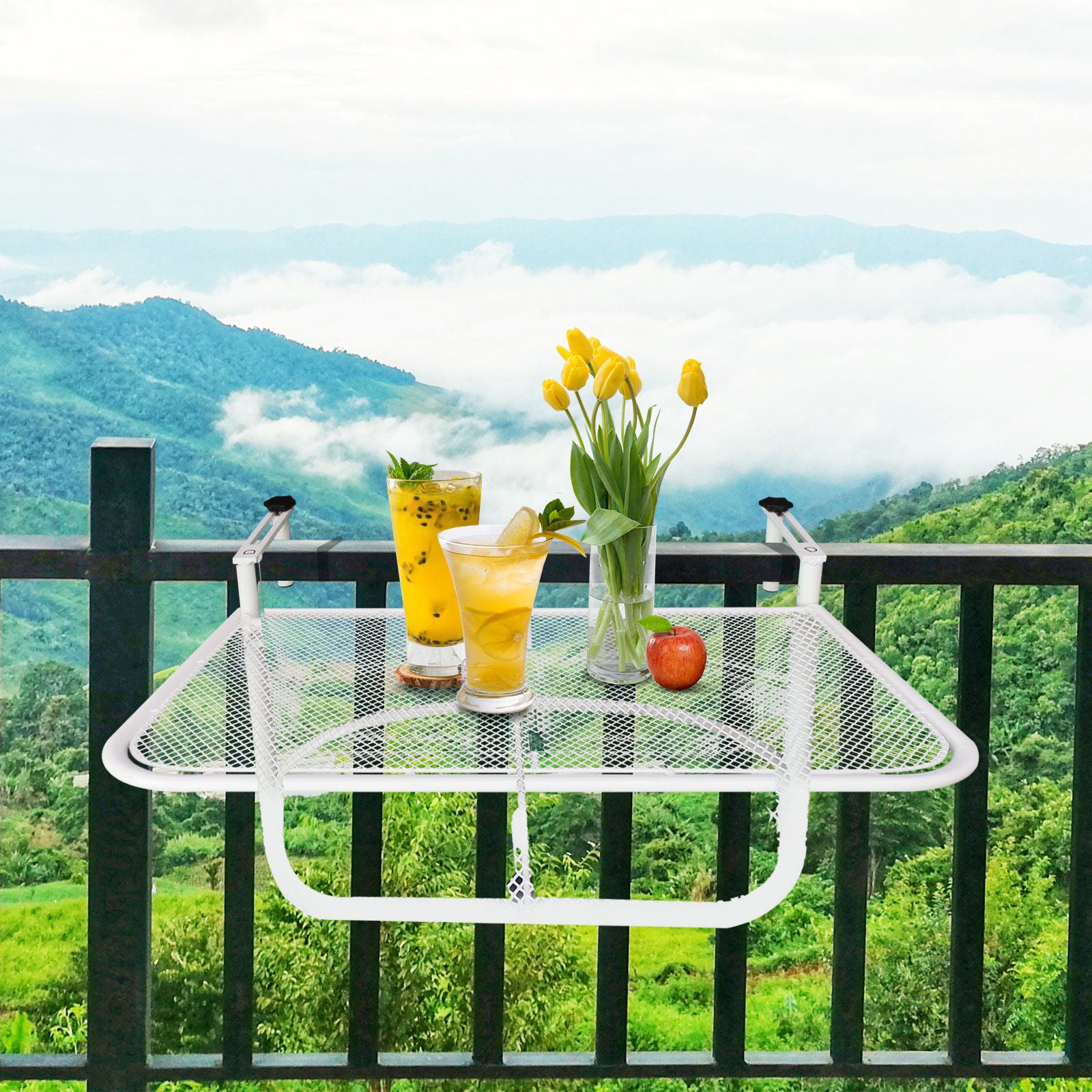 Nancy's Arran Balkon Hangtafel - Wit - Metaal - 23,62 cm x 22,2 cm x 17,71 cm