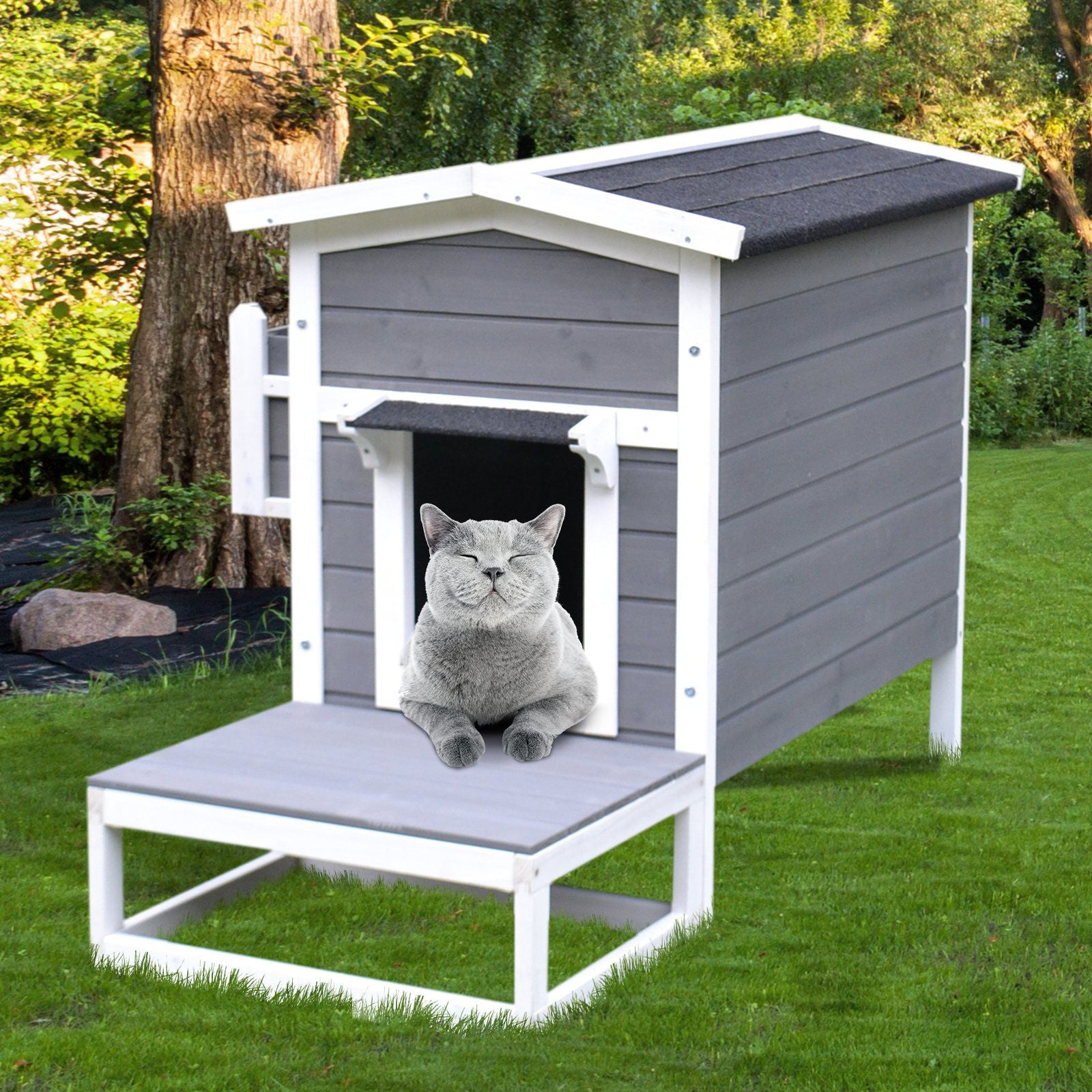 Nancy's Arras Lake Small Animal House - Grijs, Wit - Firwood, Metaal, Bitumen Vilt - 45,27 cm x 26,18 cm x 29,4 cm