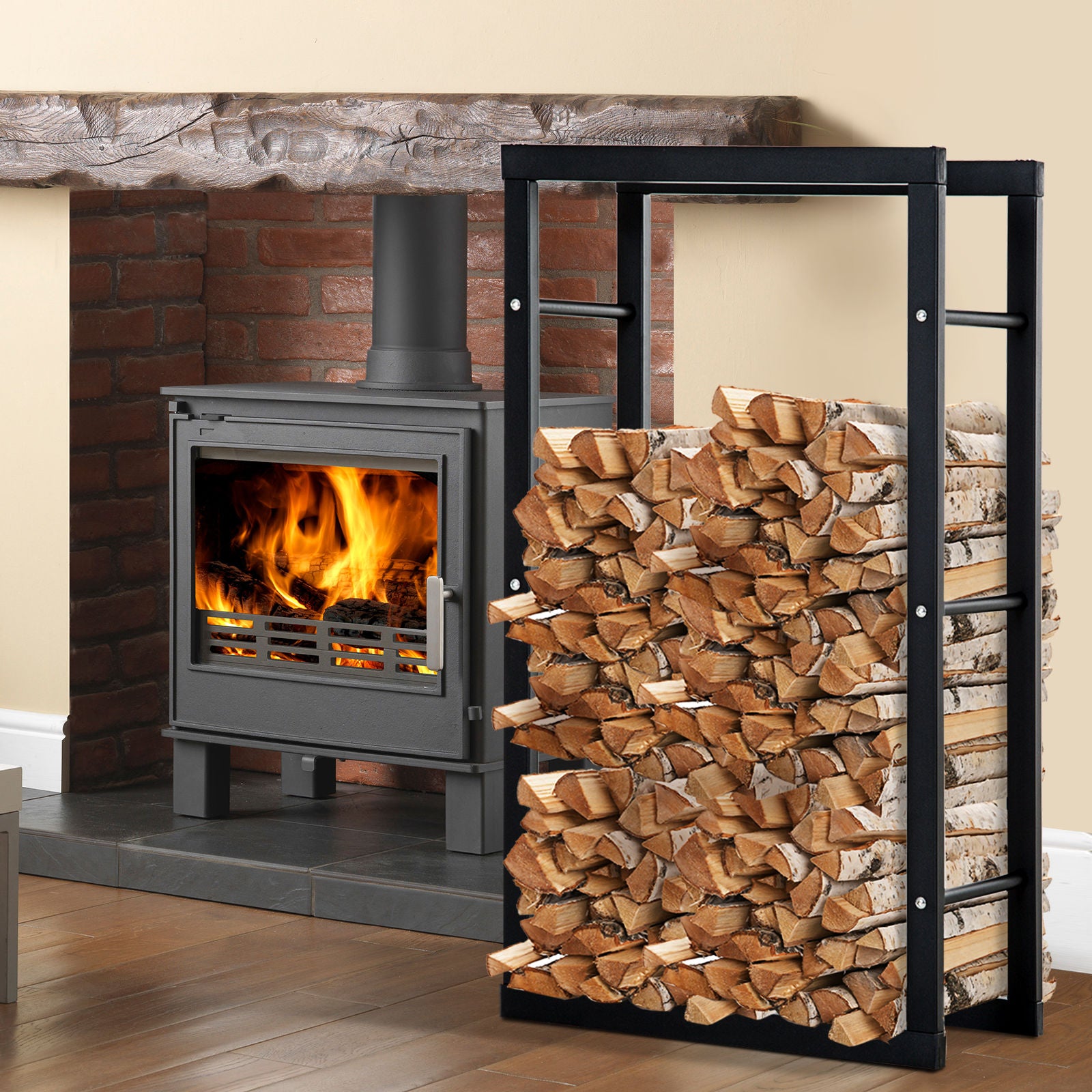 Nancy's Ashburton Brandhouten Plank - Zwart - Staal - 23,62 cm x 9,84 cm x 220,46 cm