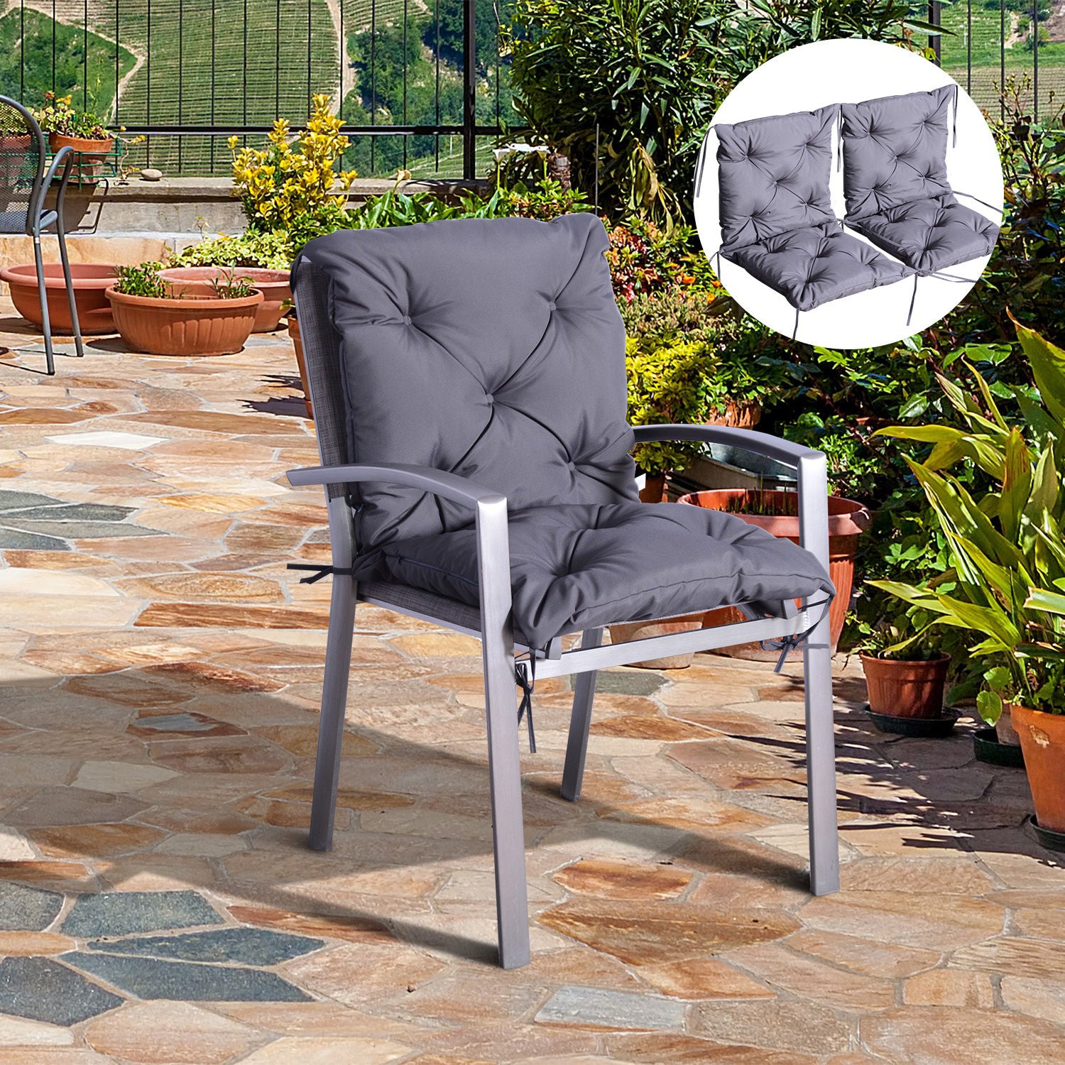 Coussins de chaise rembourrés Ashgrove de Nancy - Coussin de jardin - Gris - Ensemble de 2 - ± 100 x 50 cm