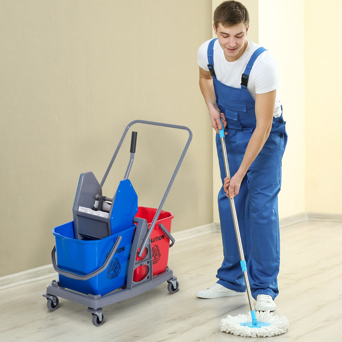 Nancy's B Lake Cleaning Trolley - Schoonmaakwagen met 2 emmers - Dweilwagen met 4 zwenkwielen