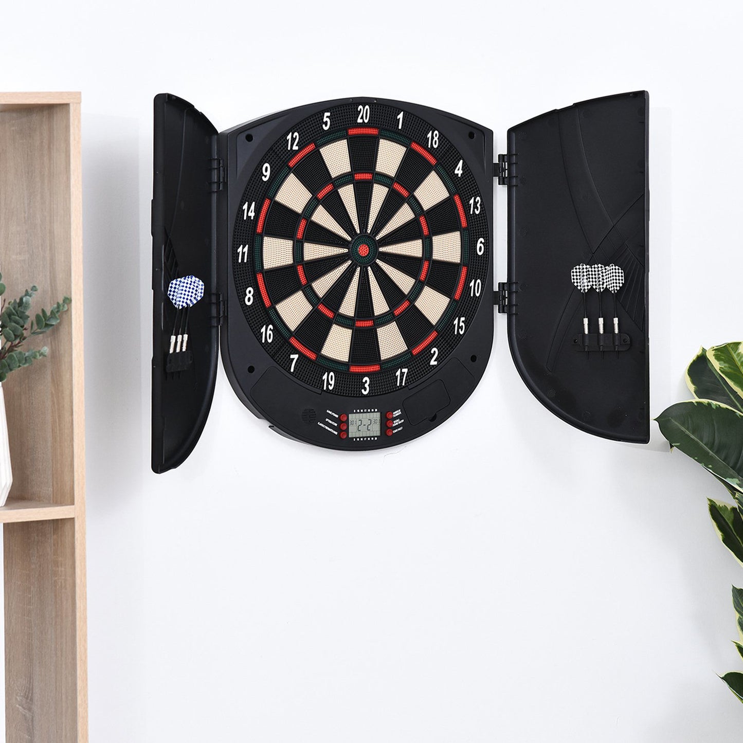 Nancy's Babies Bay Elektronisch dartbord met deurgeluidseffecten met automatische score 6 dartpijlen zwart 26 spellen en 185 slagmogelijkheden voor 8 spelers