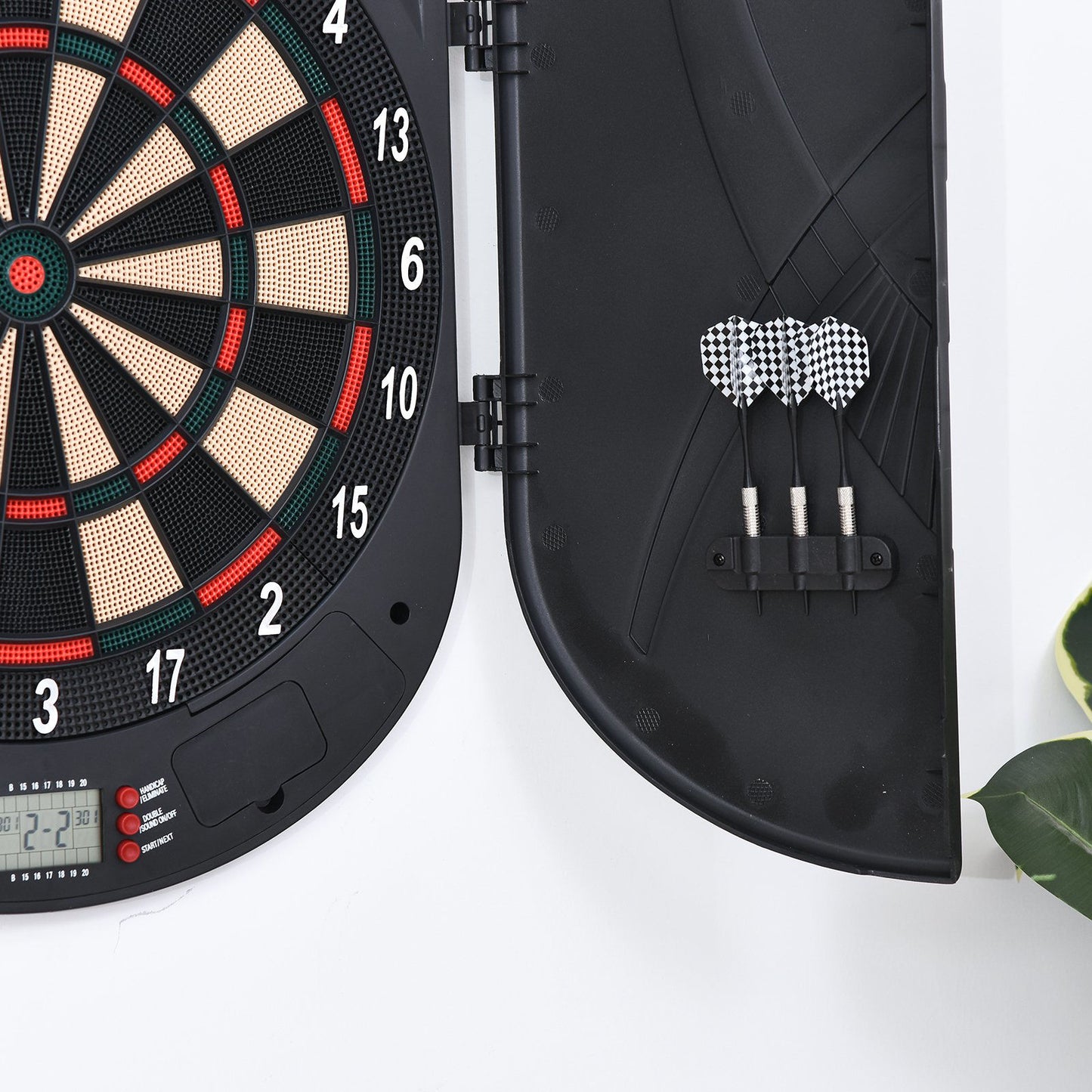 Nancy's Babies Bay Elektronisch dartbord met deurgeluidseffecten met automatische score 6 dartpijlen zwart 26 spellen en 185 slagmogelijkheden voor 8 spelers