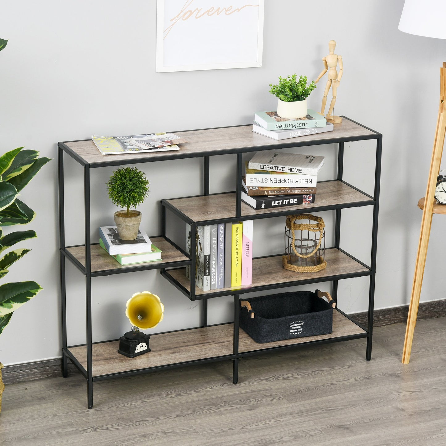 Nancy's Woodland Boekenkast - Boekenwand - Opbergkast - Wandkast - Eiken / Zwart - ± 120 x 30 x 95 cm