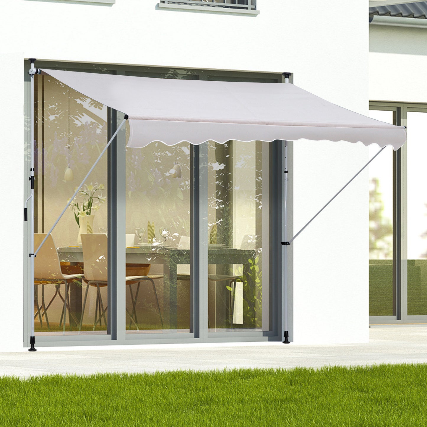 Nancy's Bennington Luifel - Aluminium/IJzer/Polyester - Zonwering - Handslinger - Roomwit - 200 x 120 cm
