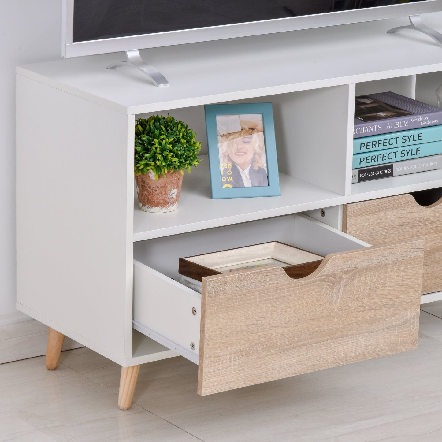 Nancy's Trinidad TV Meubel - TV-Dressoir - Glas - Opbergkast - Wit - 99 x 39 x 58 cm