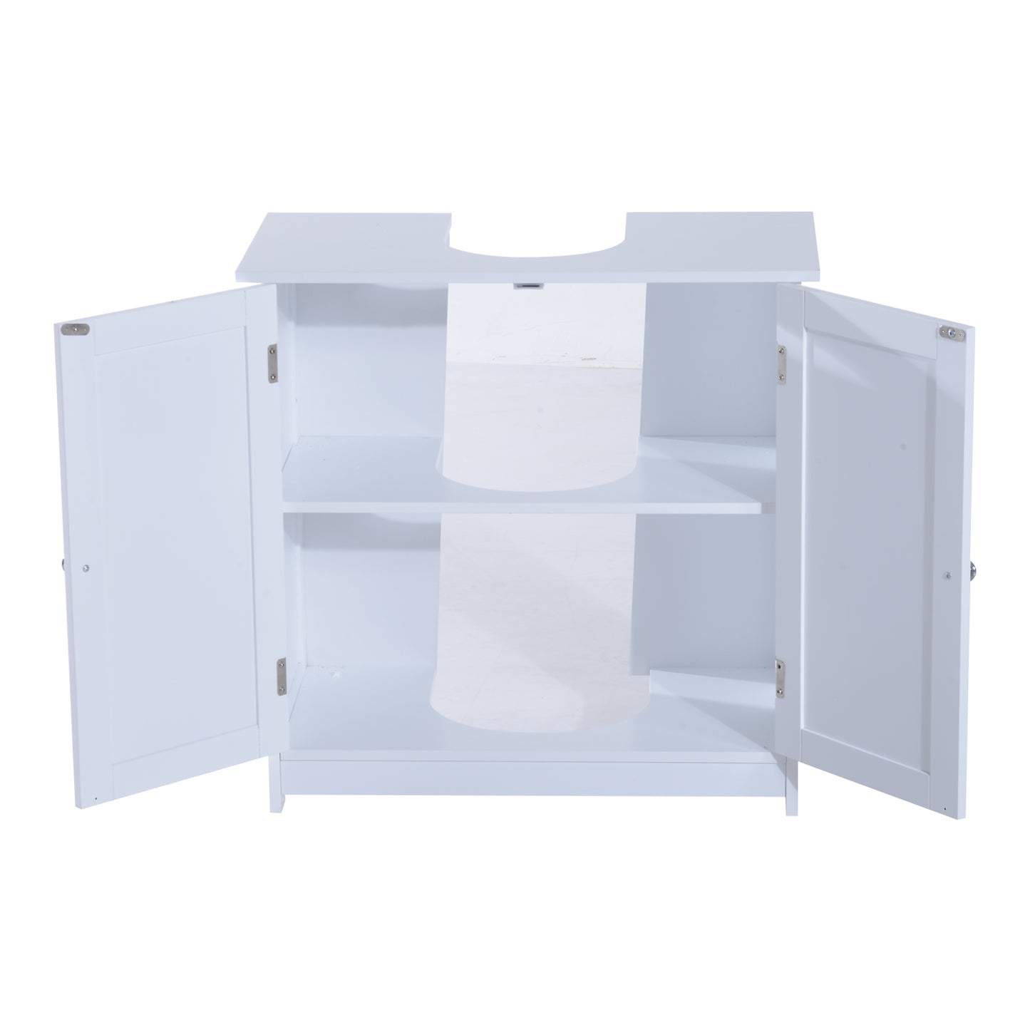 Nancy's New Market Wastafelonderkast - Badkamerkast - 2 Deuren - Wasbak Kast - L60 x D30 x H60 cm - Hoogte Verstelbare Plank - Sifonuitsparing - Wit - MDF