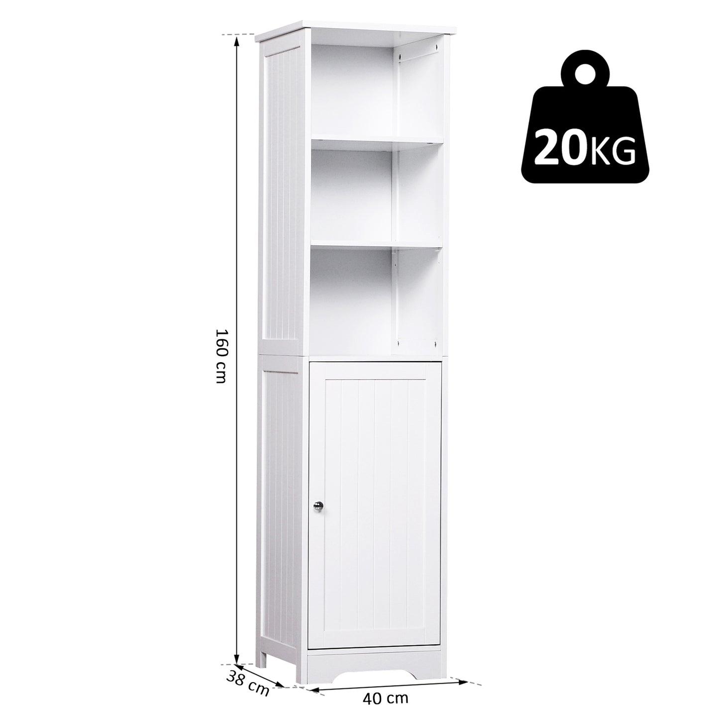 Nancy's Portsmouth Badkamerkast - Dressoir - Badkamermeubel - Staande Kast - Hoge Kast - 3 Planken - 1 Deur - 40 x 38 x 160 cm - Hout - Wit