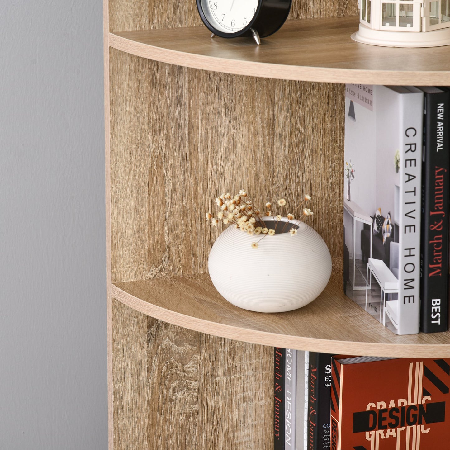 Nancy's Defiance Boekenkast - 3 Niveaus - 4 Lades - Bewerkt Hout - Melamine - 40 x 40 x 170 cm - Naturel - Wit