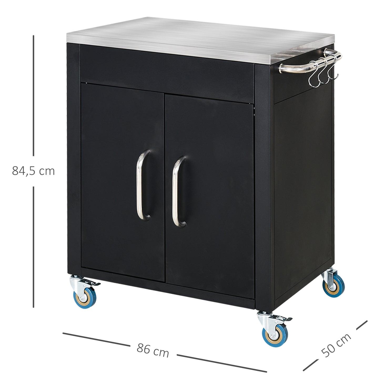 Nancy's Oshkosh Keukentrolley - Keukenwagen - Serveerwagen - Bijzettafel op wieltjes - Zwart - Staal - ± 85 x 50 x 85 cm