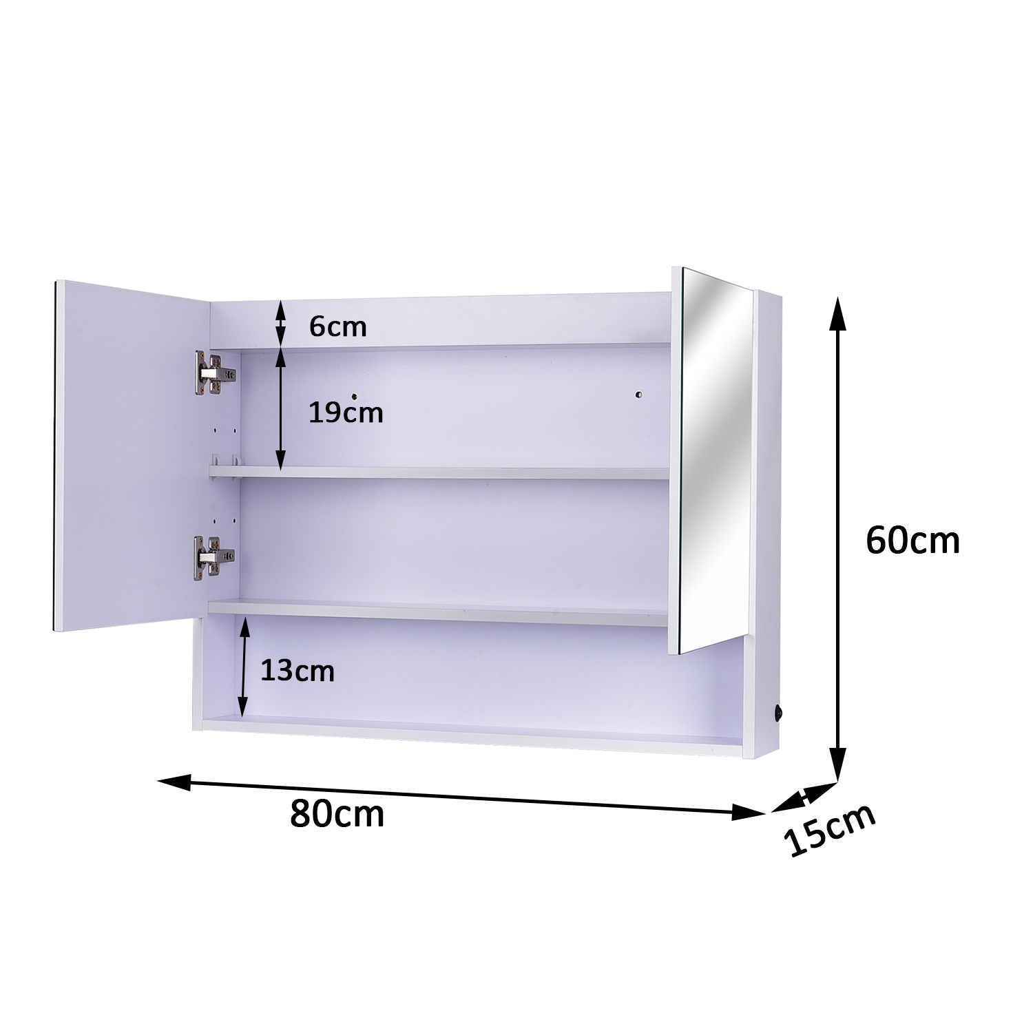 Nancy's Sunrise Spiegelkast - Badkamerspiegel - Wandspiegel - LED - Wandkast - Opbergruimte - Zilver - Wit - Glas - 80 x 60 x 15 cm