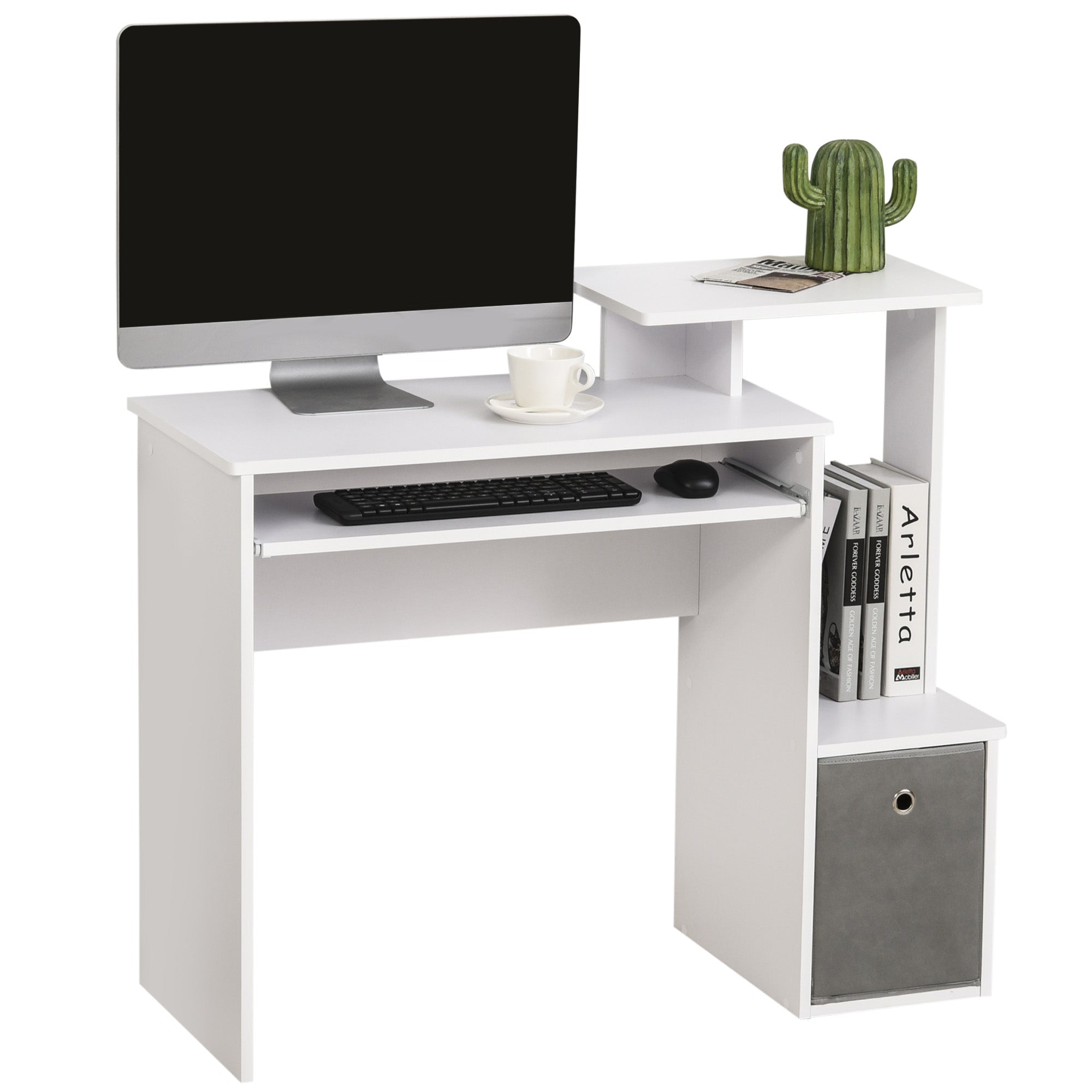 Nancy's Warsaw Bureau - Computertafel - Uitschuifbaar Tafelblad - Kantoortafel - Wit - 100 x 40 x 86,6 cm