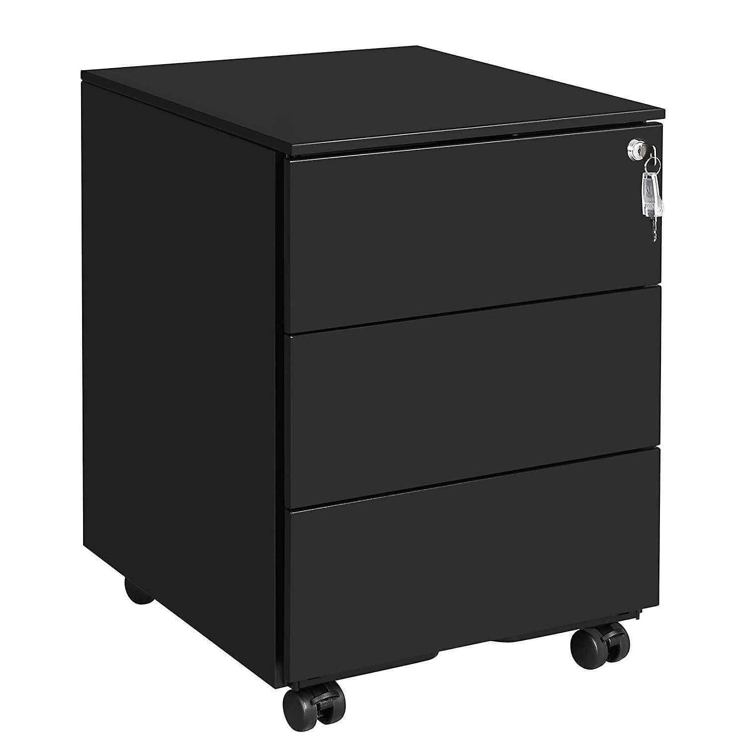 Nancy's Ladeblok Zwart - Ladeblok Bureau met Slot - 3 Lades - 55 x 45 x 39 cm