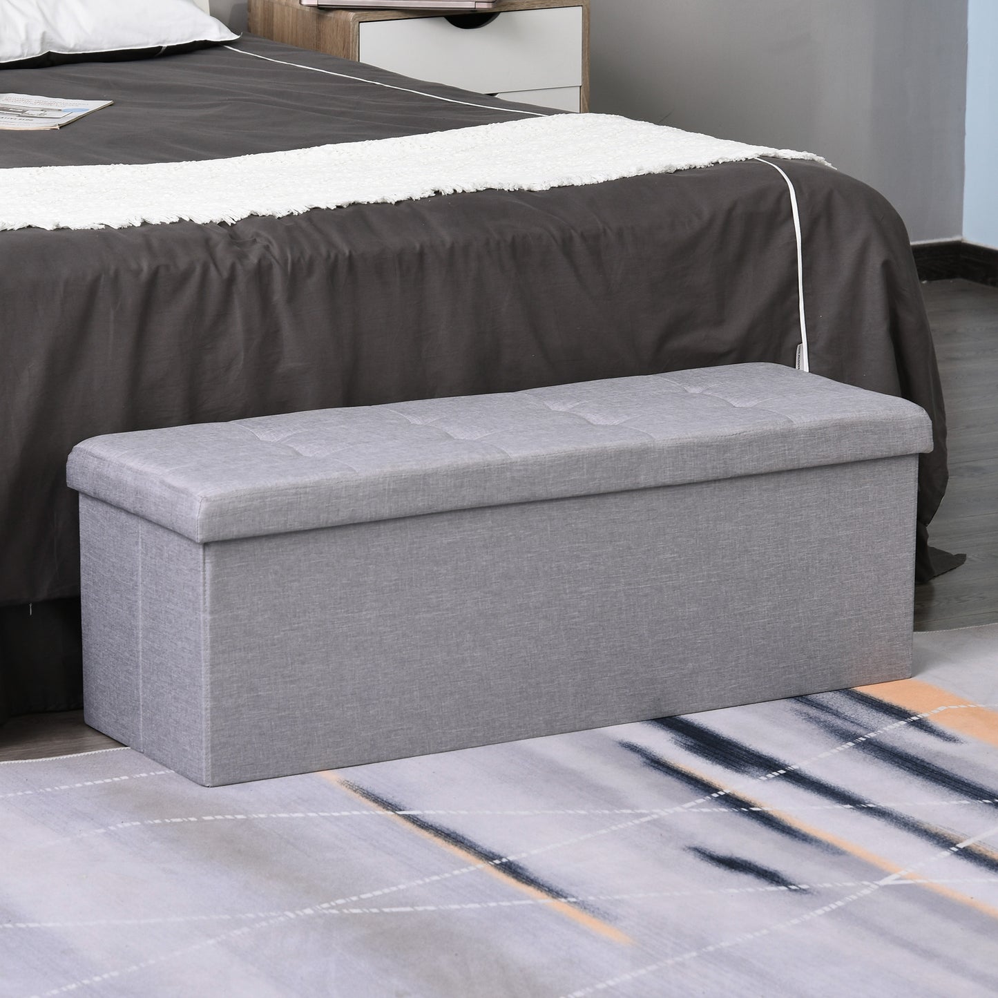 Nancy's Opelousas Hocker - Opbergruimte - Opvouwbaar - Opbergkist - 3 Vakken - Grijs - 110 x 38 x 38 cm