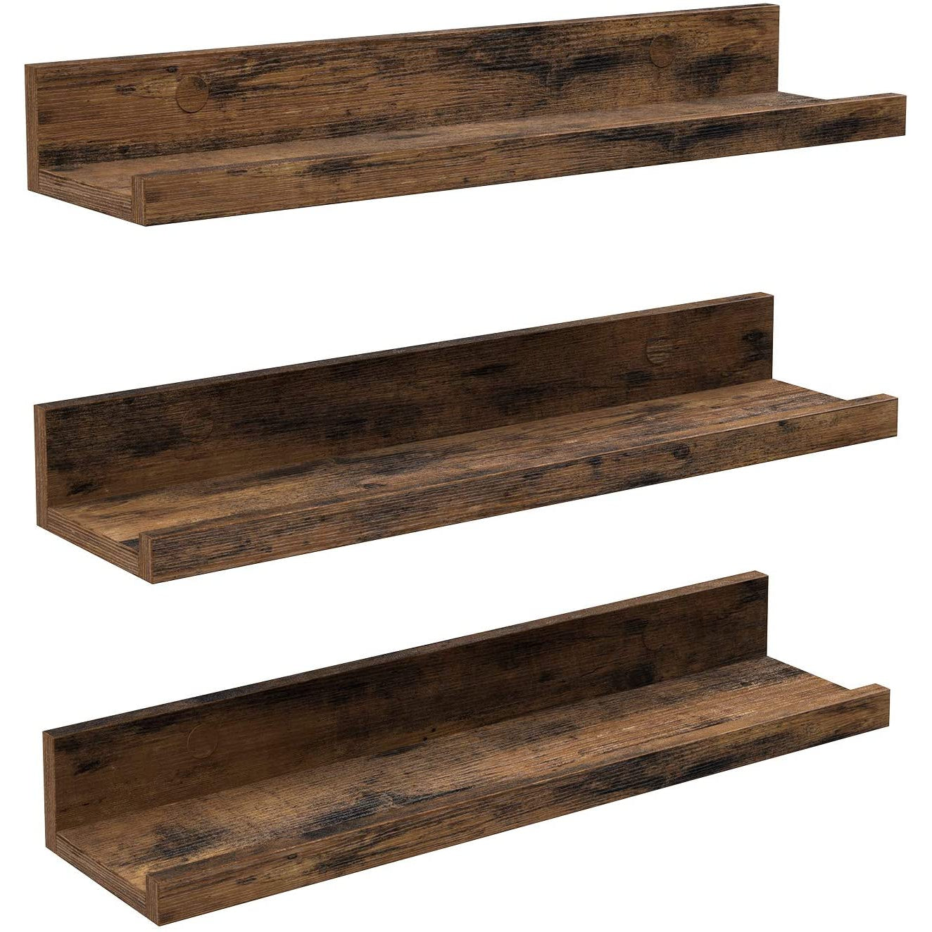 Nancy's Wandplank Industrieel Hout - Set van 3 - Zwevend - Wandplanken - Industrieel - Spaanplaat - Lengte 38 cm - Vintage bruin
