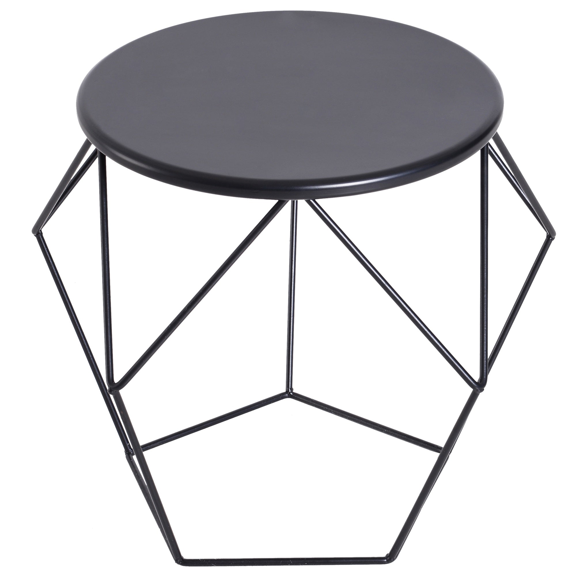 Nancy's Bismarck Coffee Table - Side Table - Bedside Table - Round Table Top - Diamond - 54 x 54 x 44 cm - Metal - Basket - Storage Space - Black