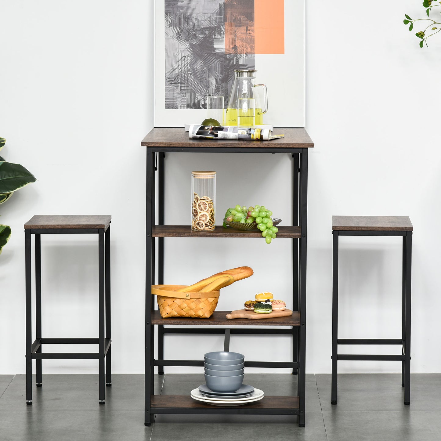 Nancy's Laie Bartafelset - Bar Set - 2 Barkrukken - Hoge Tafel - Staal - Zwart/Bruin - 109 x 60 x 100 cm