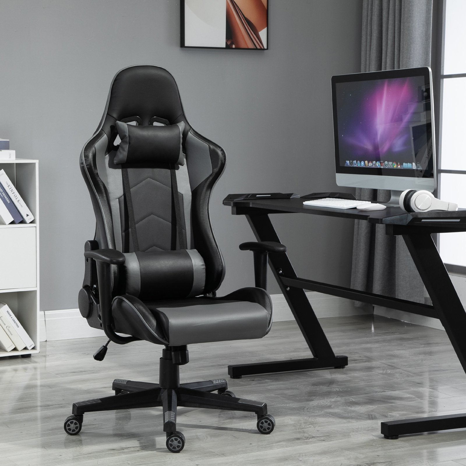 Nancy's Kettering Gaming Chair - Office Chair - Gaming Chair - Headrest - Ergonomic - PU Leather - Padded - Adjustable - Black