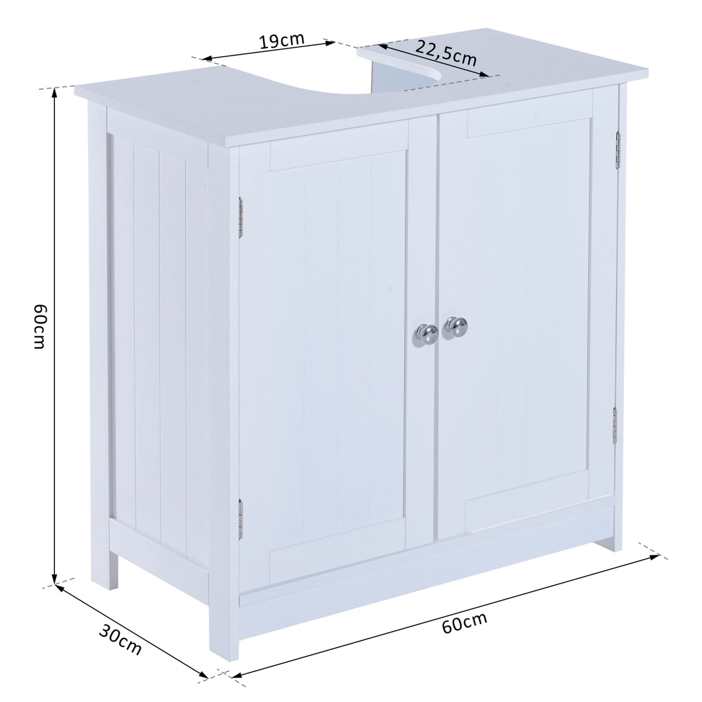 Nancy's New Market Wastafelonderkast - Badkamerkast - 2 Deuren - Wasbak Kast - L60 x D30 x H60 cm - Hoogte Verstelbare Plank - Sifonuitsparing - Wit - MDF
