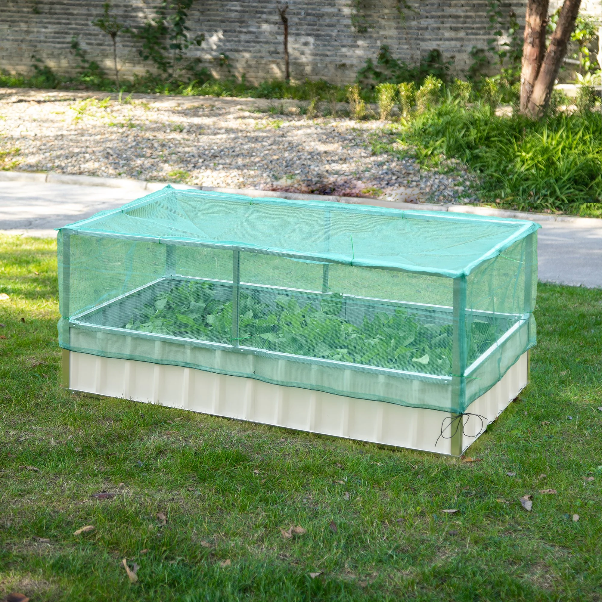 Nancy's Orange Tuinbed - Plantenbak - Staal/Nylon - Net doek - Wit/Groen - 174 x 90 x 70 cm