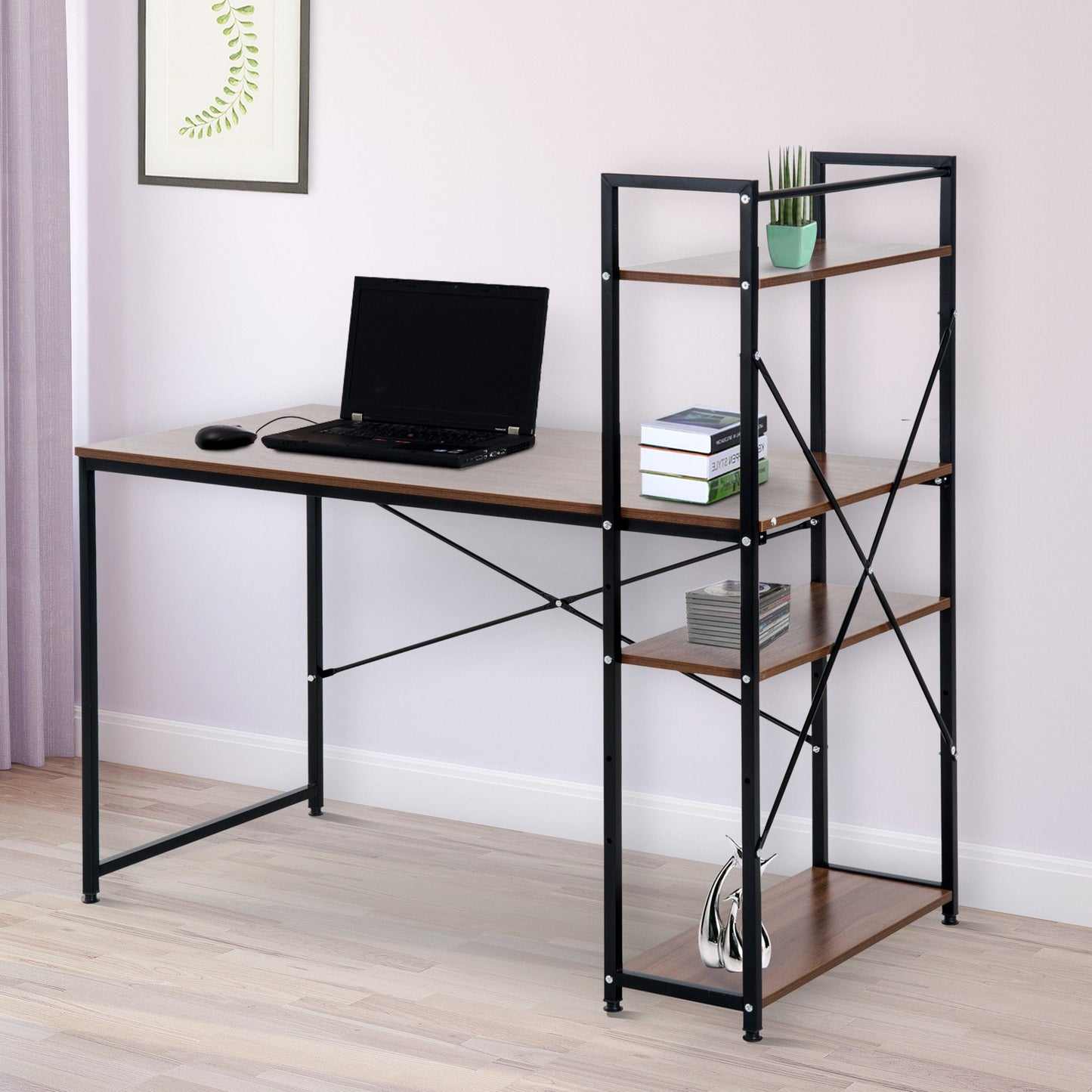 Nancy's Rhinelander Bureau - Schrijftafel - Opbergvakken - Computertafel - Zwart/Wit - Bewerkt Hout - Legbord