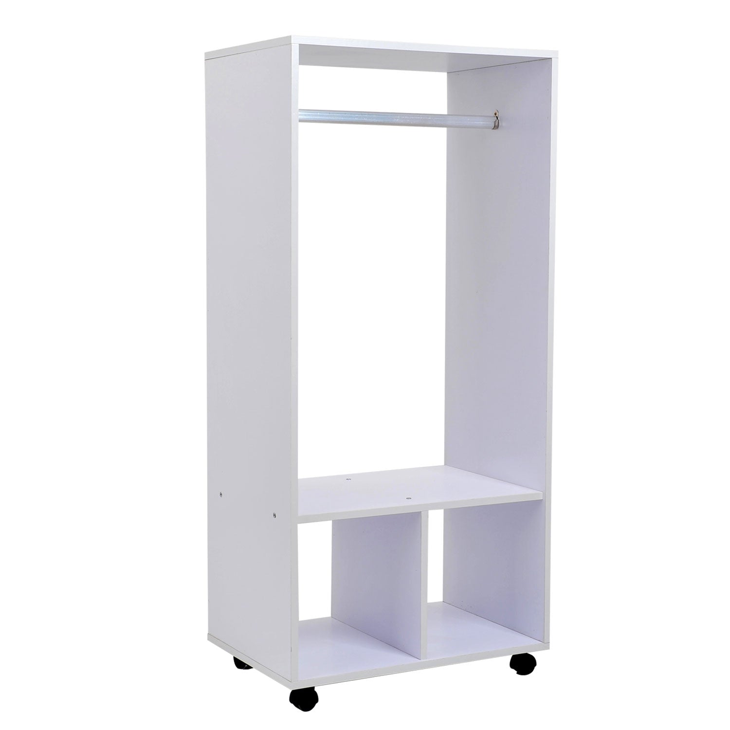 Nancy's Texarkana Garderobekast - Garderoberek - Op Wieltjes - 3 Opbergvakken - 1 Hangstang - 60 x 40 x 128 cm - Bewerkt Hout - Wit