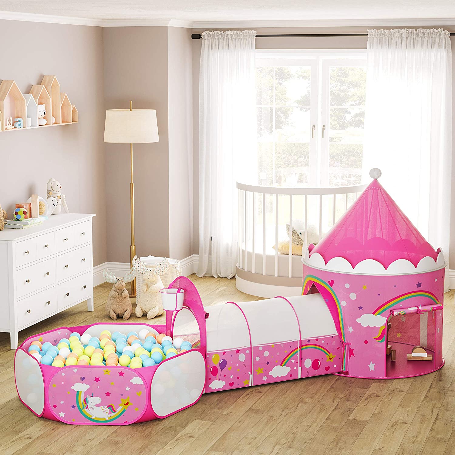 Nancy’s Forest Hill 3-in-1 Speeltent voor Kinderen - Speelhuis - Pop-up Speeltent - Indoor & Outdoor - Roze met Animaties