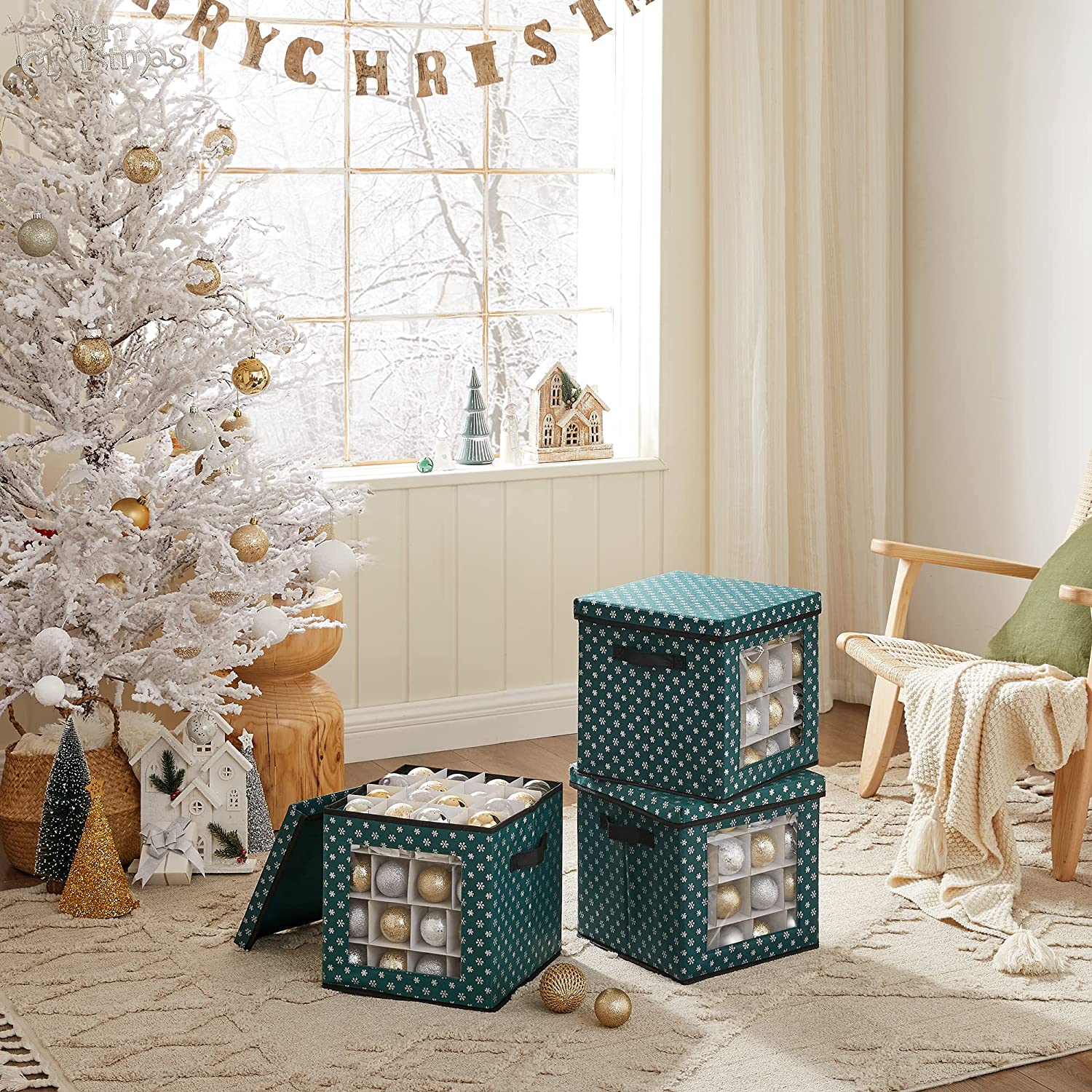 Nancy's Buckley Kerst Opbergdozen - Opbergdoos - Opvouwbaar - 3 Stuks - Groen - 30,5 x 30,5 x 30,5 cm
