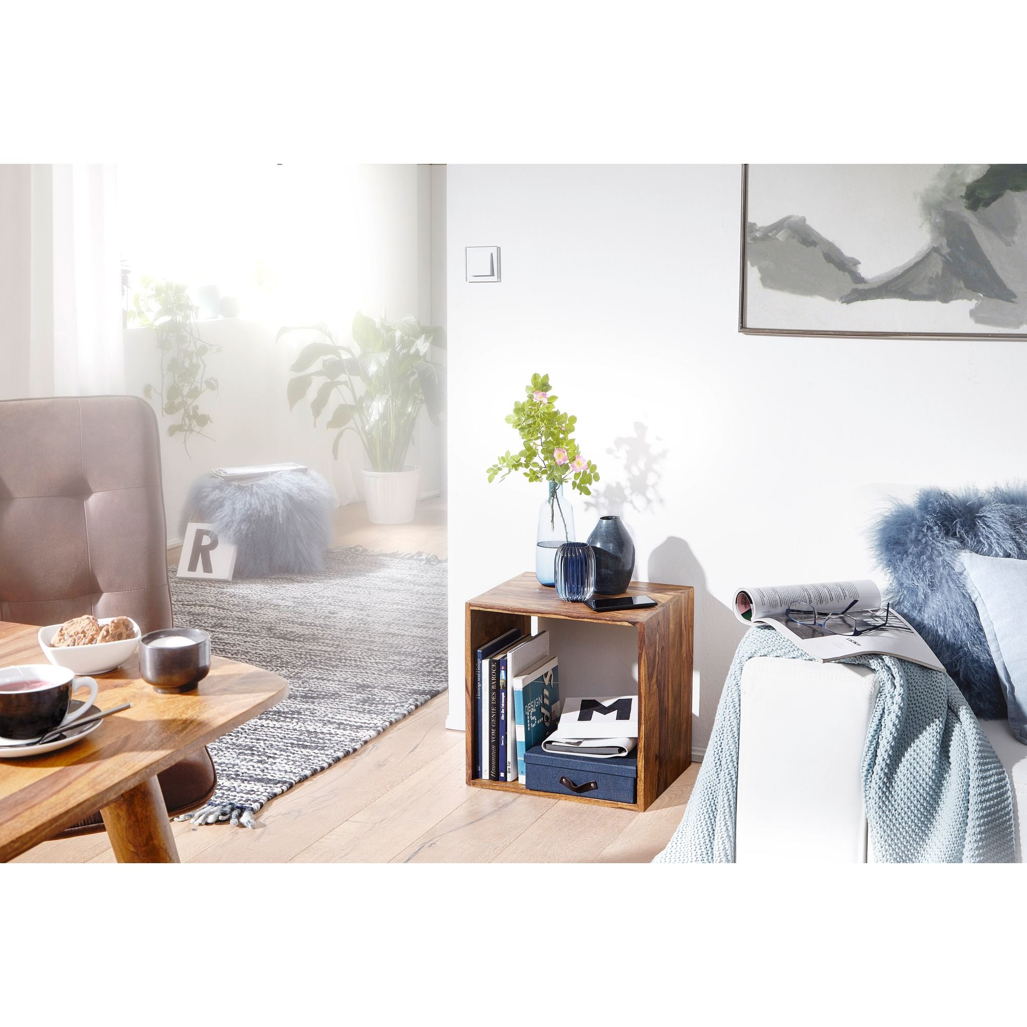 Table d'appoint Winona de Nancy - Table d'appoint Cube - Table d'appoint carrée - Bois de Sheesham - Bois massif Sheesham - 43,5 x 43,5 cm