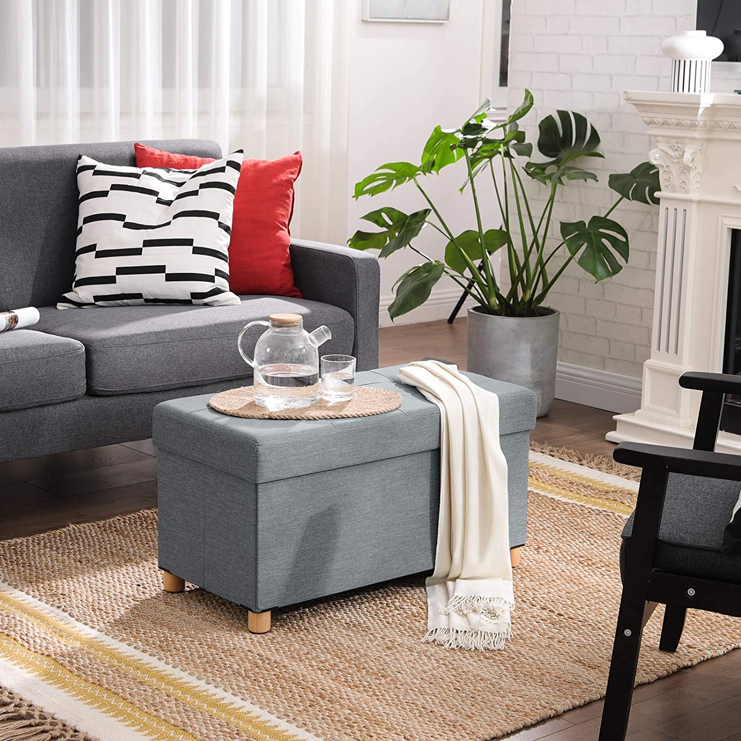 Nancy's Burras Bench with Storage - Bench with Storage Space - Footstool - 65L - Light gray - ± 75 x 40 x 40 cm