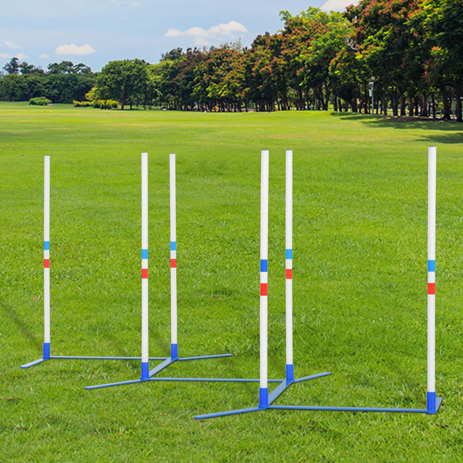 Nancy's Cape Coral Agility training Slalompalen - Palen - Behendigheidstraining - Inclusief Tas - Wit/Blauw - 305 x 60 x 94 cm