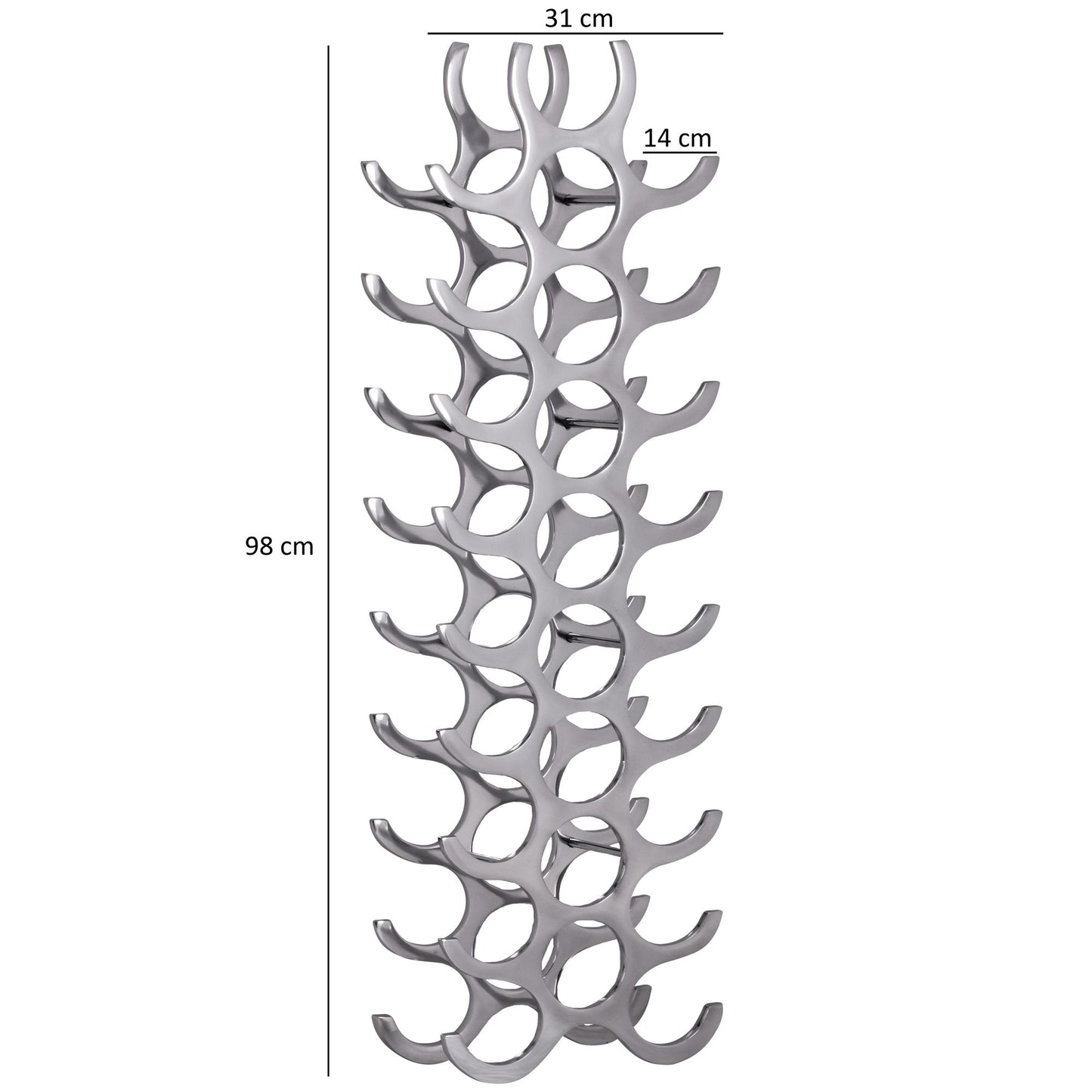 Nancy's Design Wijnrek - Flessenrek - Voor 27 Flessen - Aluminium - Zilver - ± 30 x 15 x 100 cm