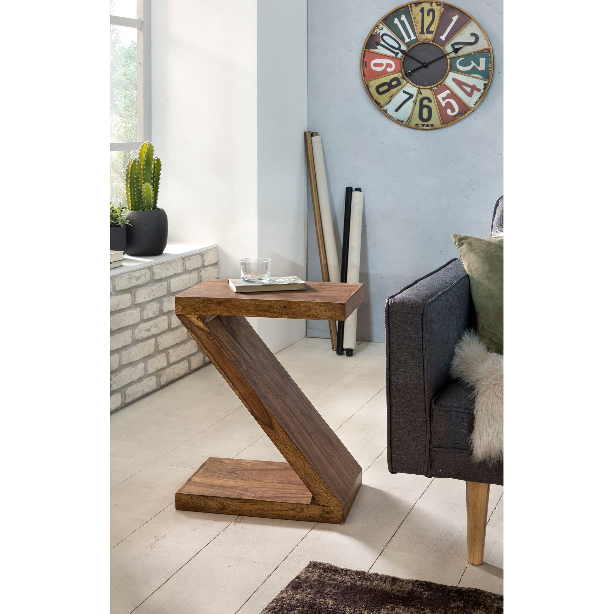 Nancy's Minden Bijzettafel - Z-Vorm Bijzettafel - Bijzettafeltje - Sheesham Hout - Bruin