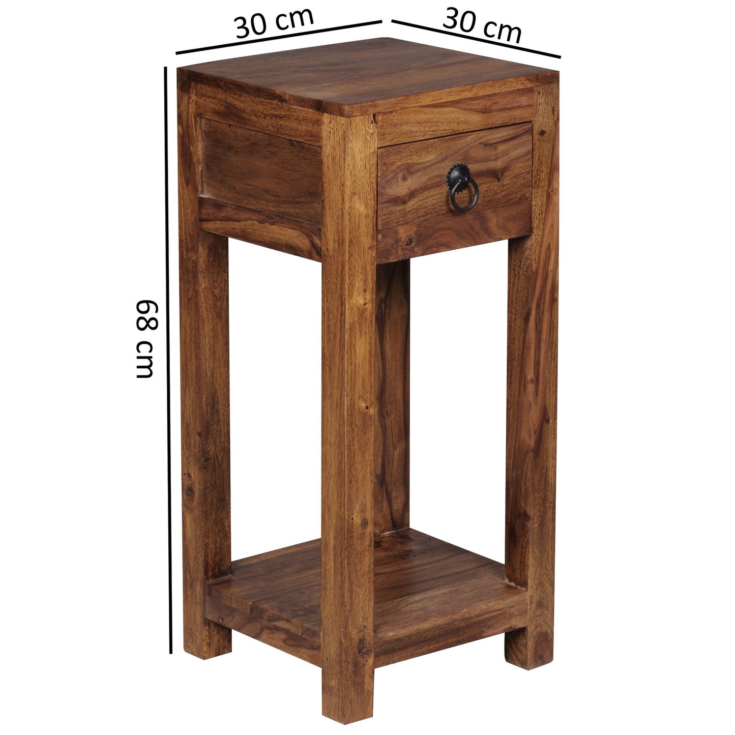 Nancy's Keene Bijzettafel - Massief Houten Bijzettafel - Telefoontafel - Handgemaakt - Lade - Bruin - 30 x 30 x 68 cm