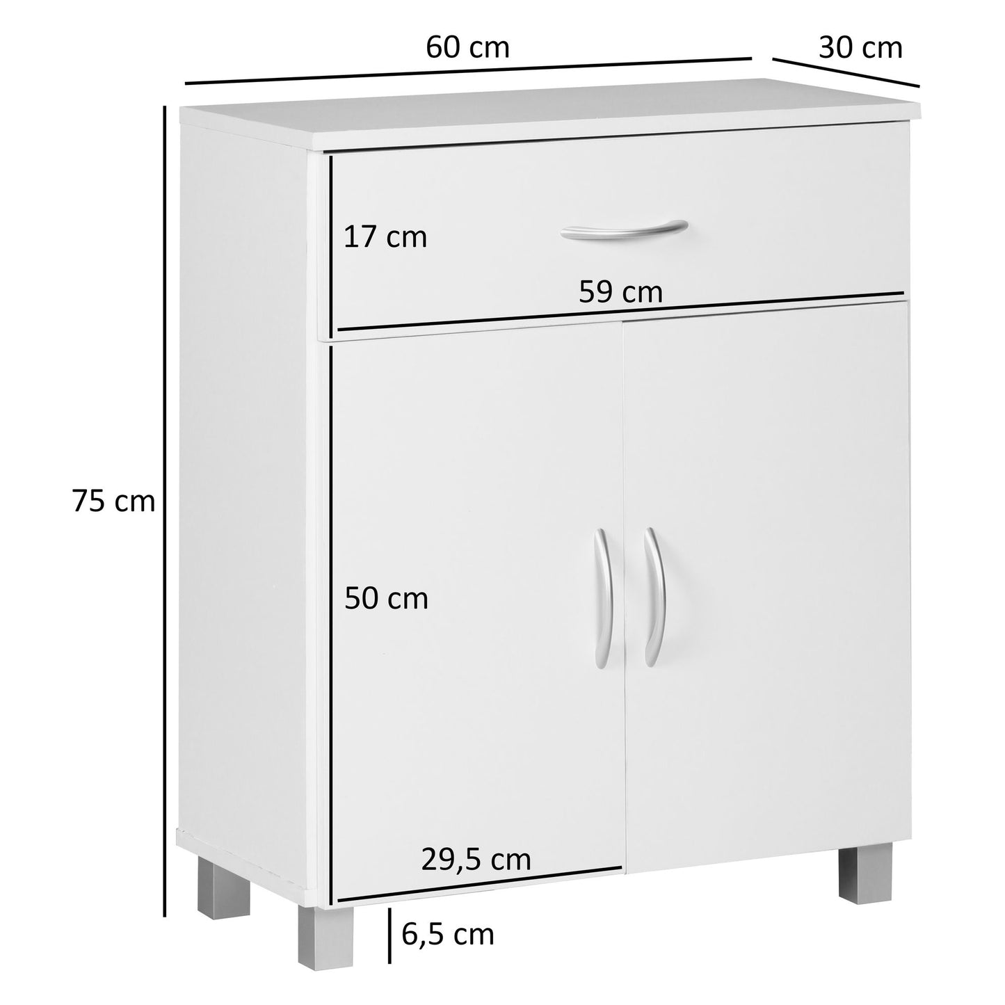Buffet Nashua de Nancy - Armoire de couloir - Tiroir - Portes françaises - Hêtre - Blanc - Armoire latérale